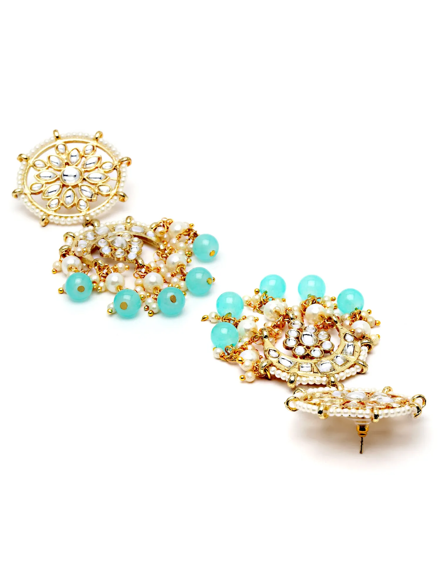 Karatcart Gold Plated Light Blue Beads Kundan Choker Necklace Set with Bracelet for Women