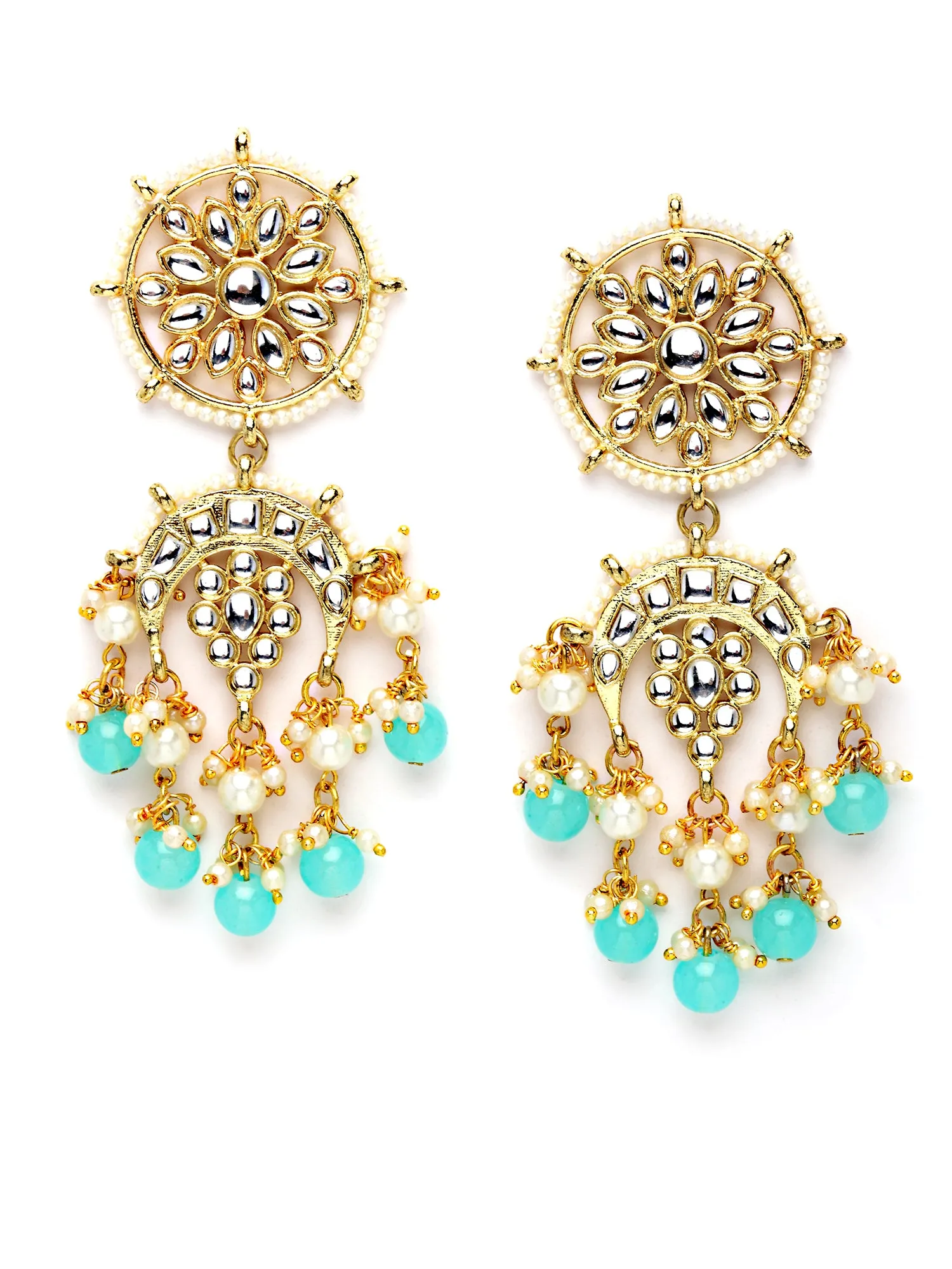 Karatcart Gold Plated Light Blue Beads Kundan Choker Necklace Set with Bracelet for Women