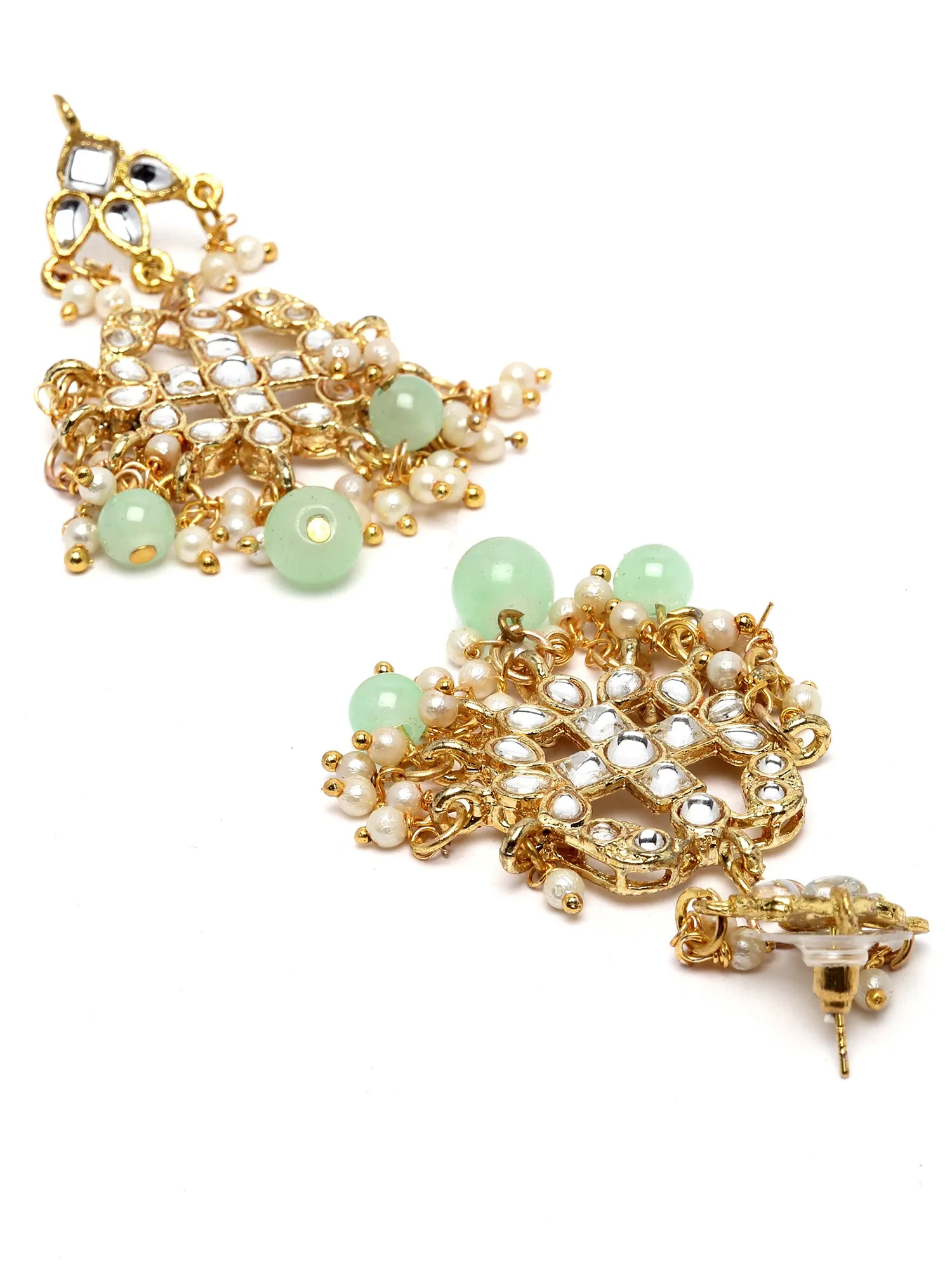 Karatcart Gold Plated Light Green Beads and Pearl Studded Kundan Necklace Set for Women