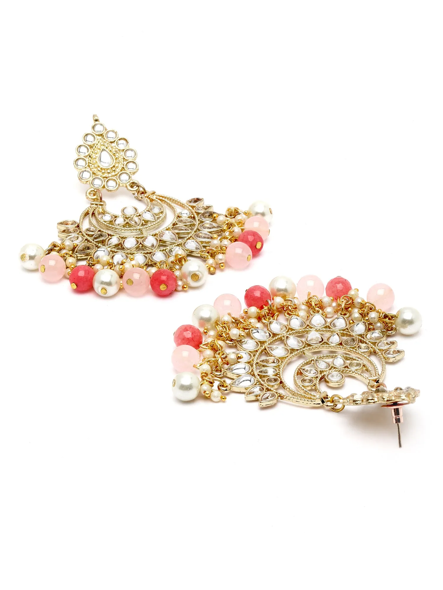 Karatcart Gold Plated Peach and Pink Beads Kundan Choker Necklace Set for Women