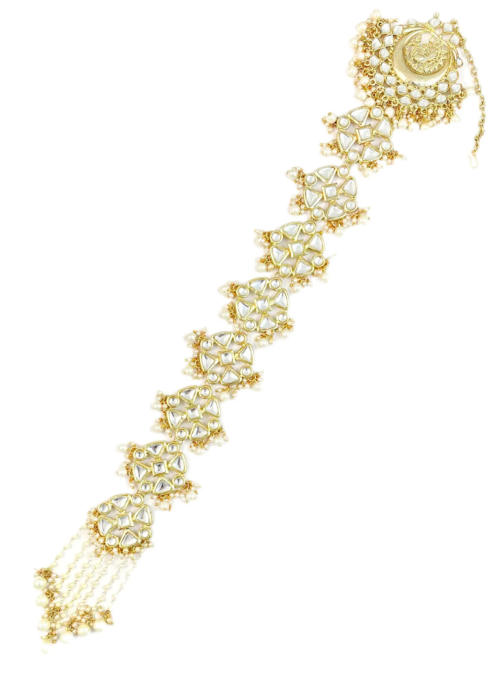 Karatcart Gold Plated Peacock Design Pearl and Kundan Studded Bridal Wedding Hair Braid Choti