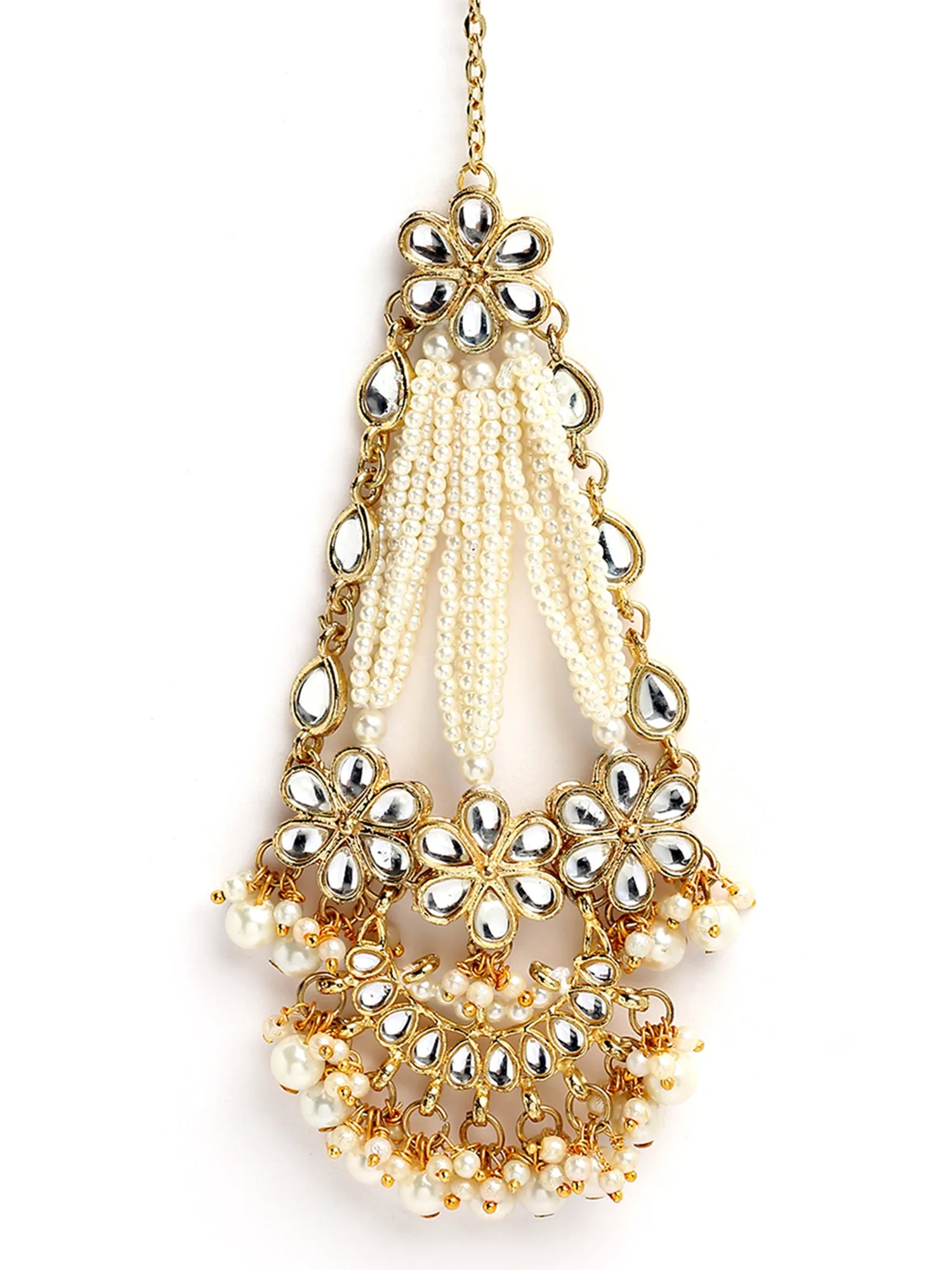 Karatcart Gold Plated Pearl Beads Studded Floral Design Kundan Passa for Women