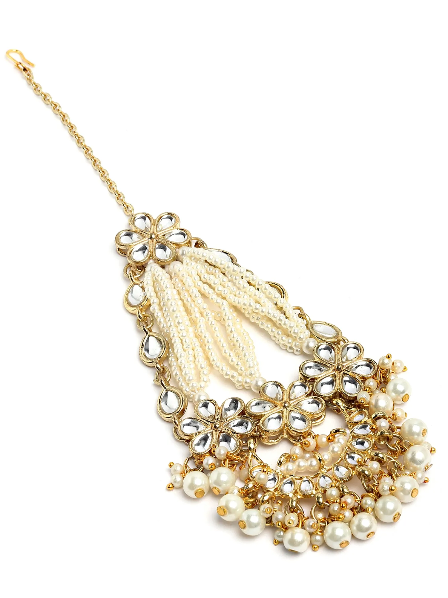 Karatcart Gold Plated Pearl Beads Studded Floral Design Kundan Passa for Women