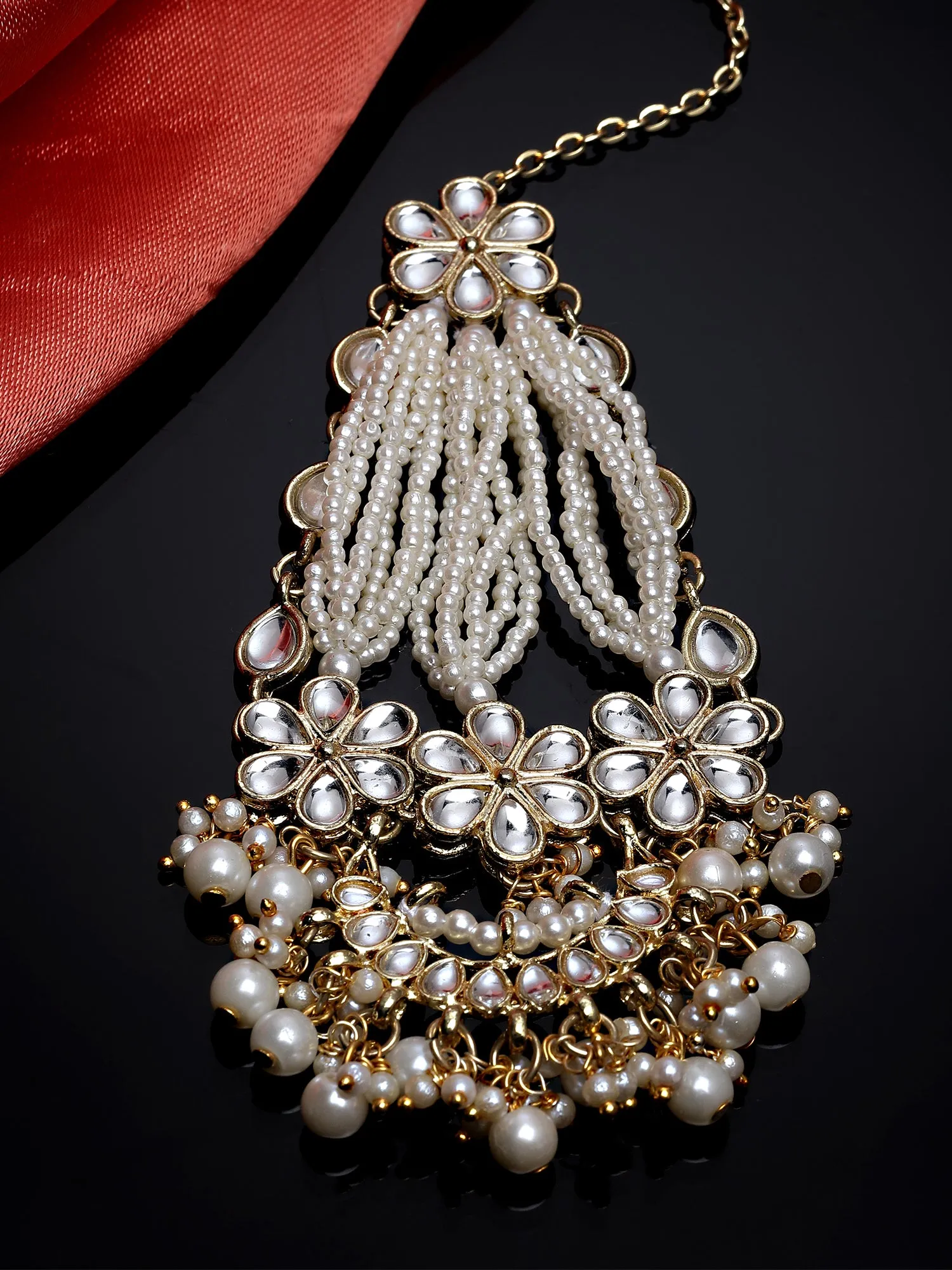 Karatcart Gold Plated Pearl Beads Studded Floral Design Kundan Passa for Women
