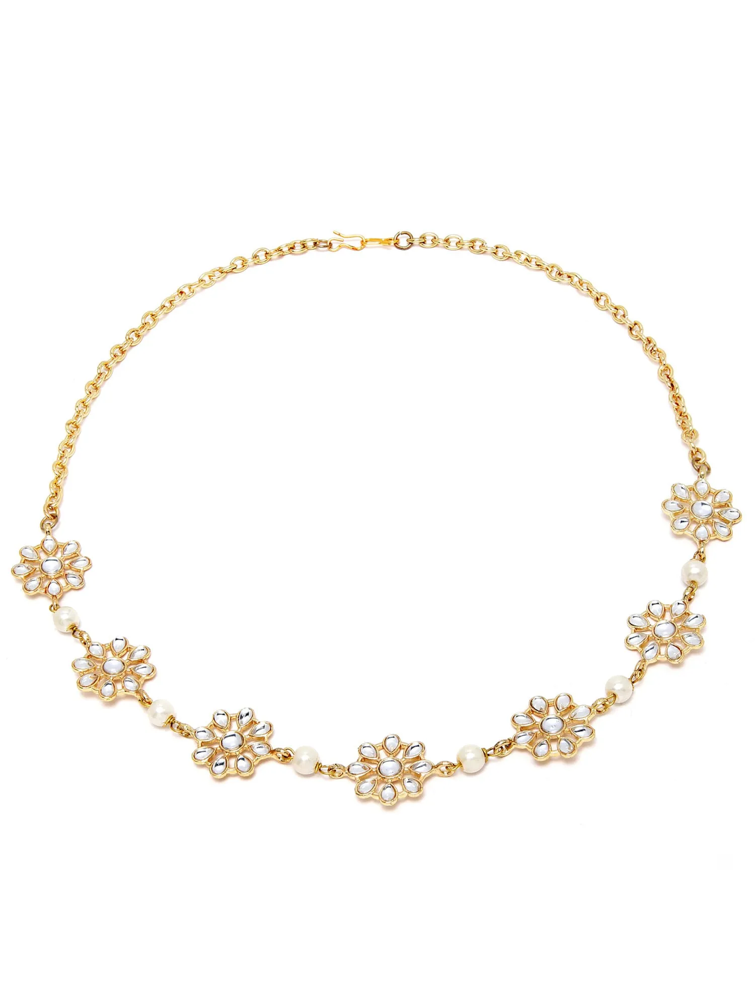 Karatcart Gold Plated Pearl Studded Floral Kundan Hairband for Women
