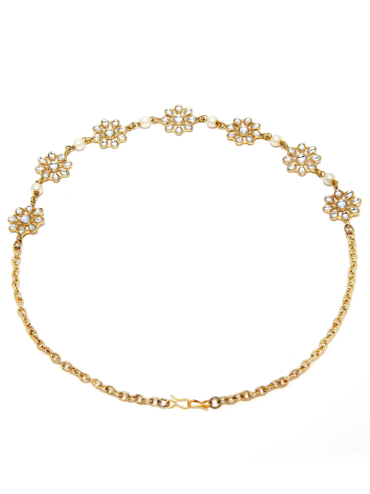 Karatcart Gold Plated Pearl Studded Floral Kundan Hairband for Women