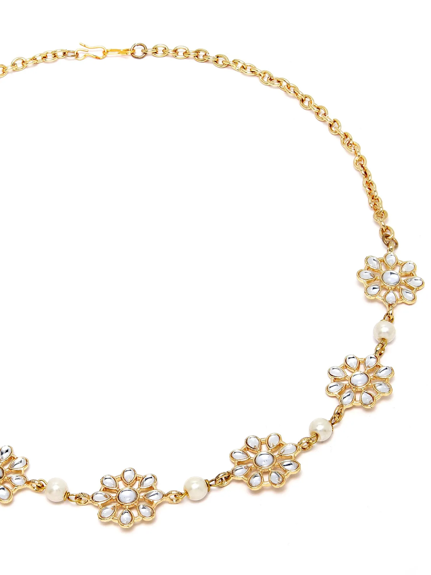 Karatcart Gold Plated Pearl Studded Floral Kundan Hairband for Women
