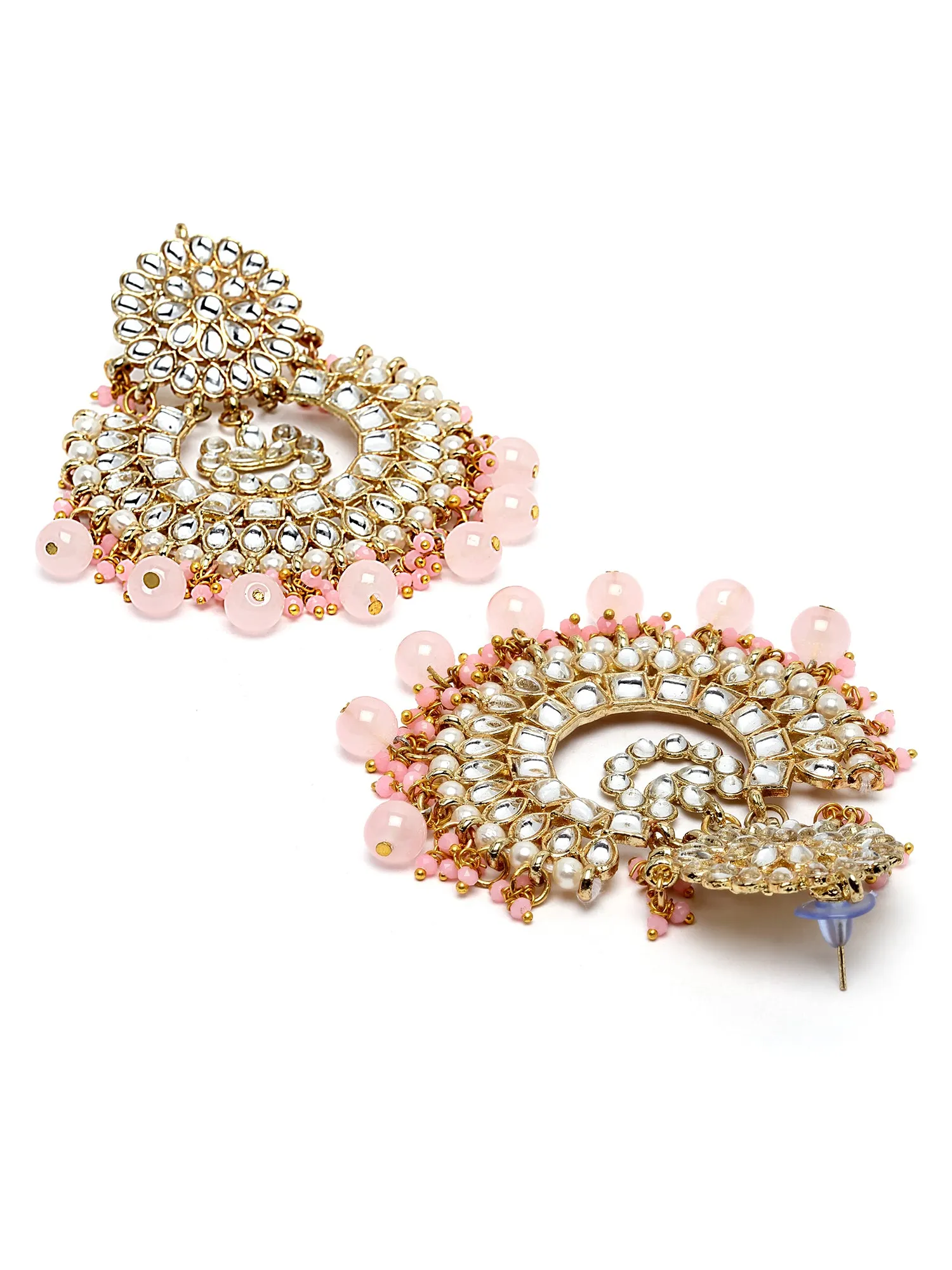 Karatcart Gold Plated Pink Tumble and Green Crystals Studded Kundan Rani-Haar Necklace Set for Women