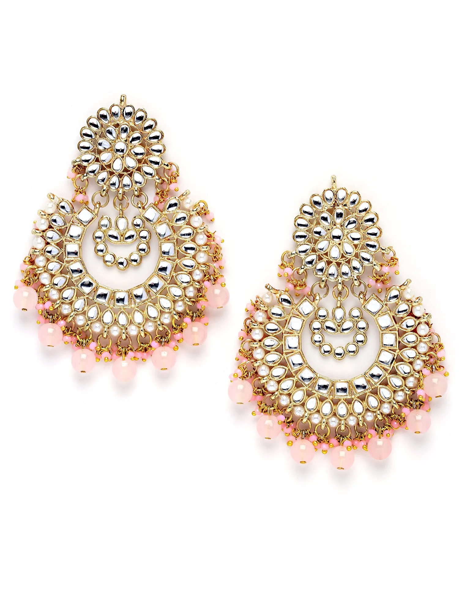 Karatcart Gold Plated Pink Tumble and Green Crystals Studded Kundan Rani-Haar Necklace Set for Women