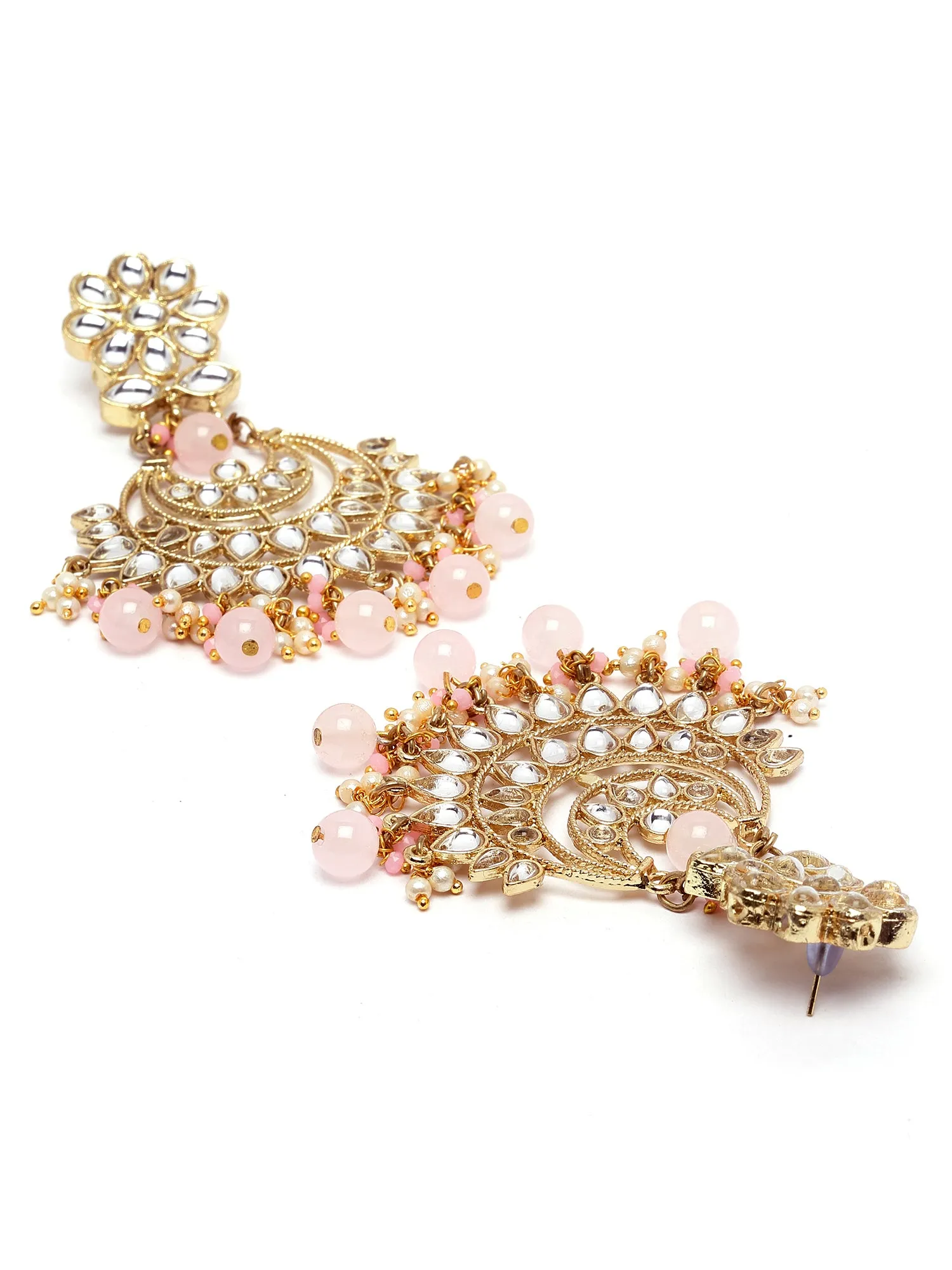 Karatcart Gold Plated Pink Tumble Studded Kundan Rani-Haar Necklace Set for Women