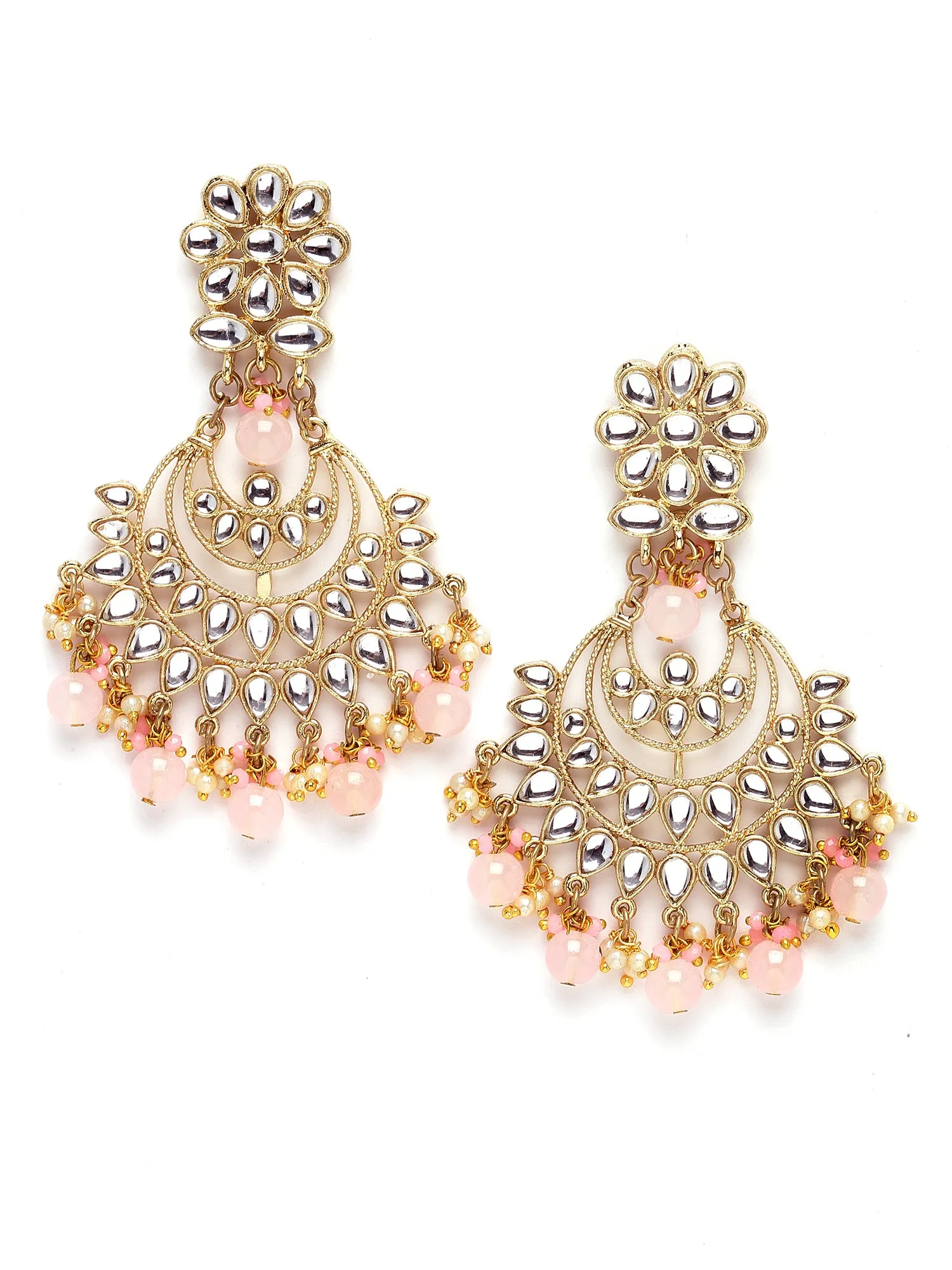 Karatcart Gold Plated Pink Tumble Studded Kundan Rani-Haar Necklace Set for Women