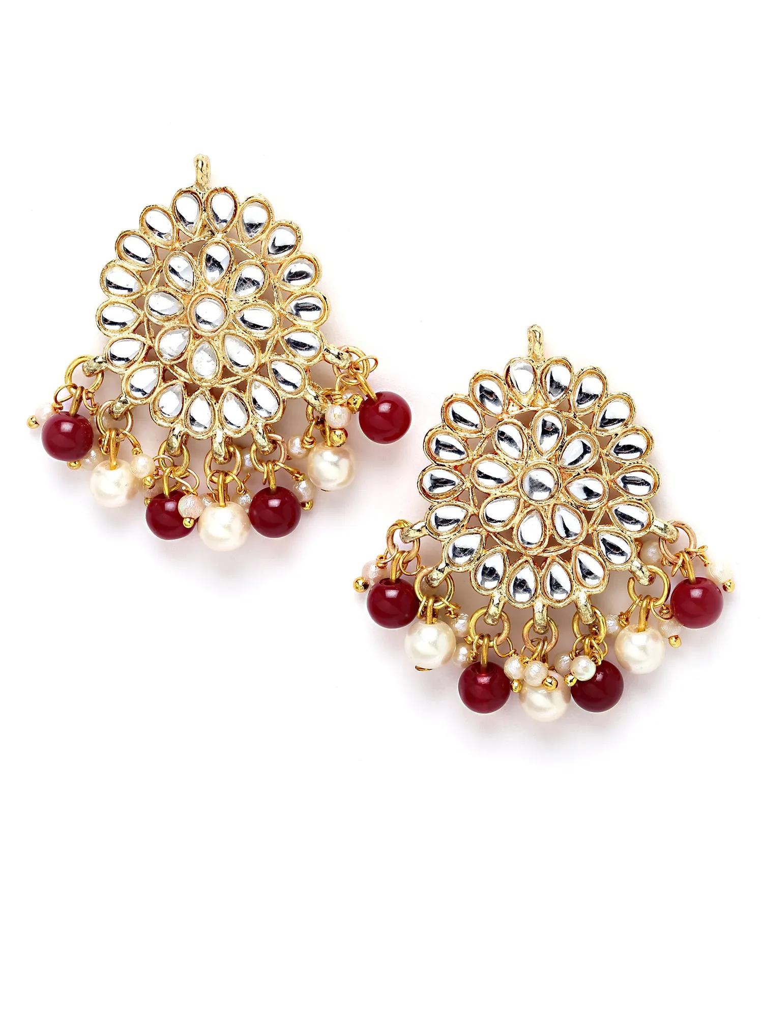 Karatcart Gold Plated Red Beads and Pearl Studded Kundan Necklace Set for Women