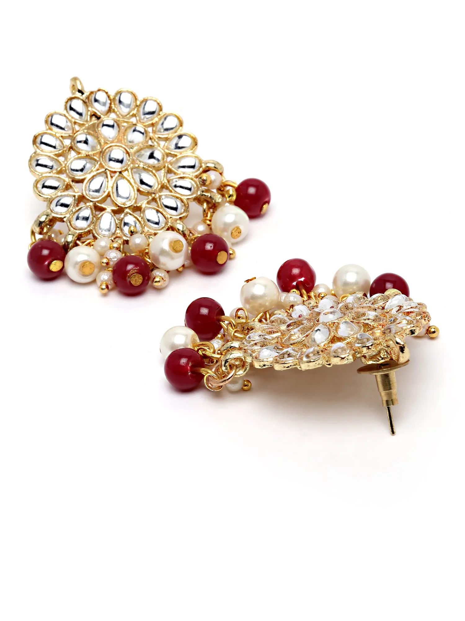Karatcart Gold Plated Red Beads and Pearl Studded Kundan Necklace Set for Women