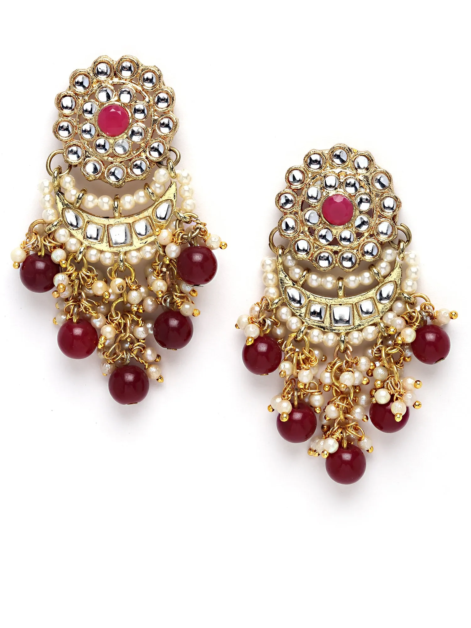 Karatcart Gold Plated Red Beads Kundan Choker Necklace Set for Women