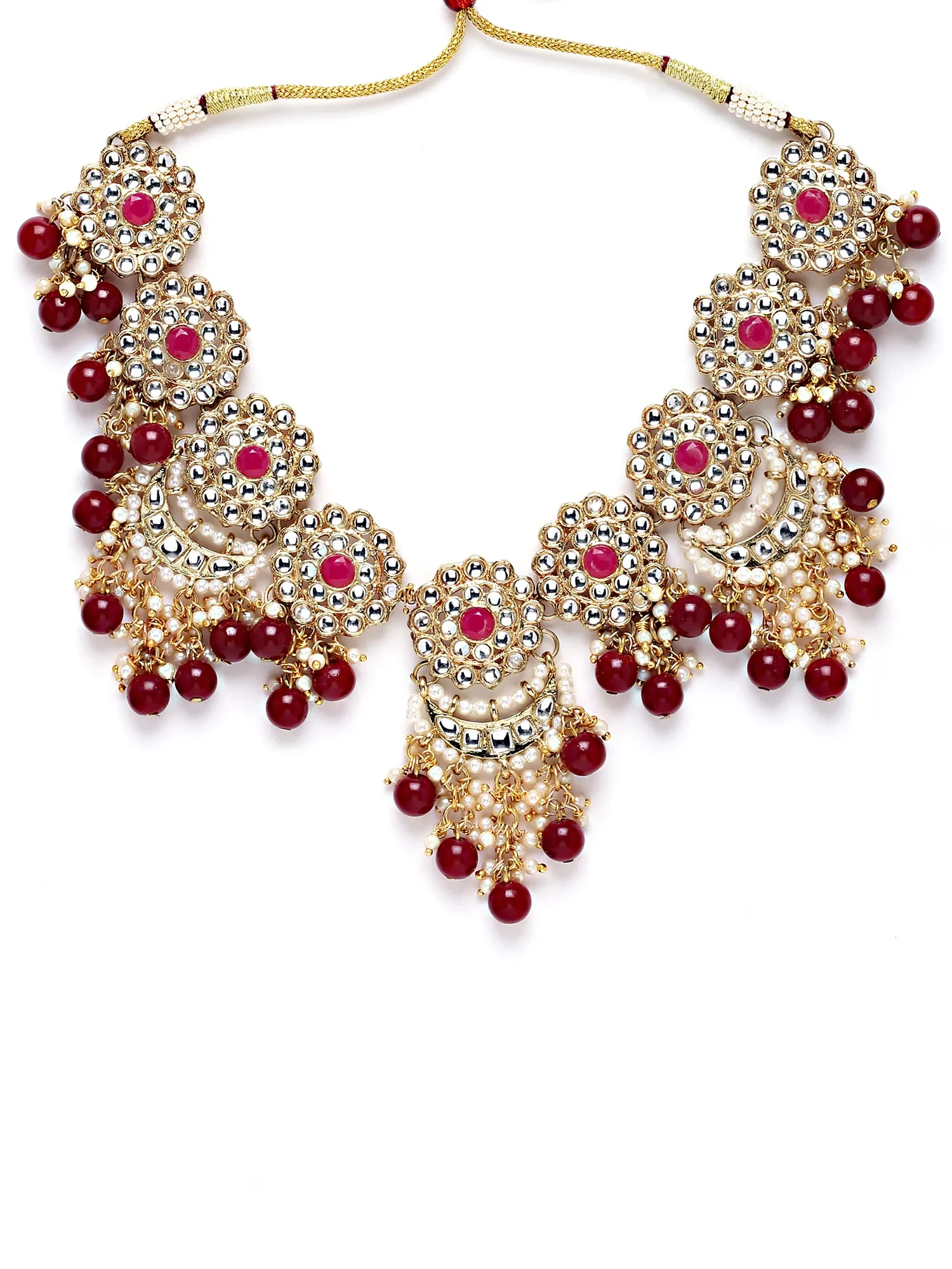 Karatcart Gold Plated Red Beads Kundan Choker Necklace Set for Women