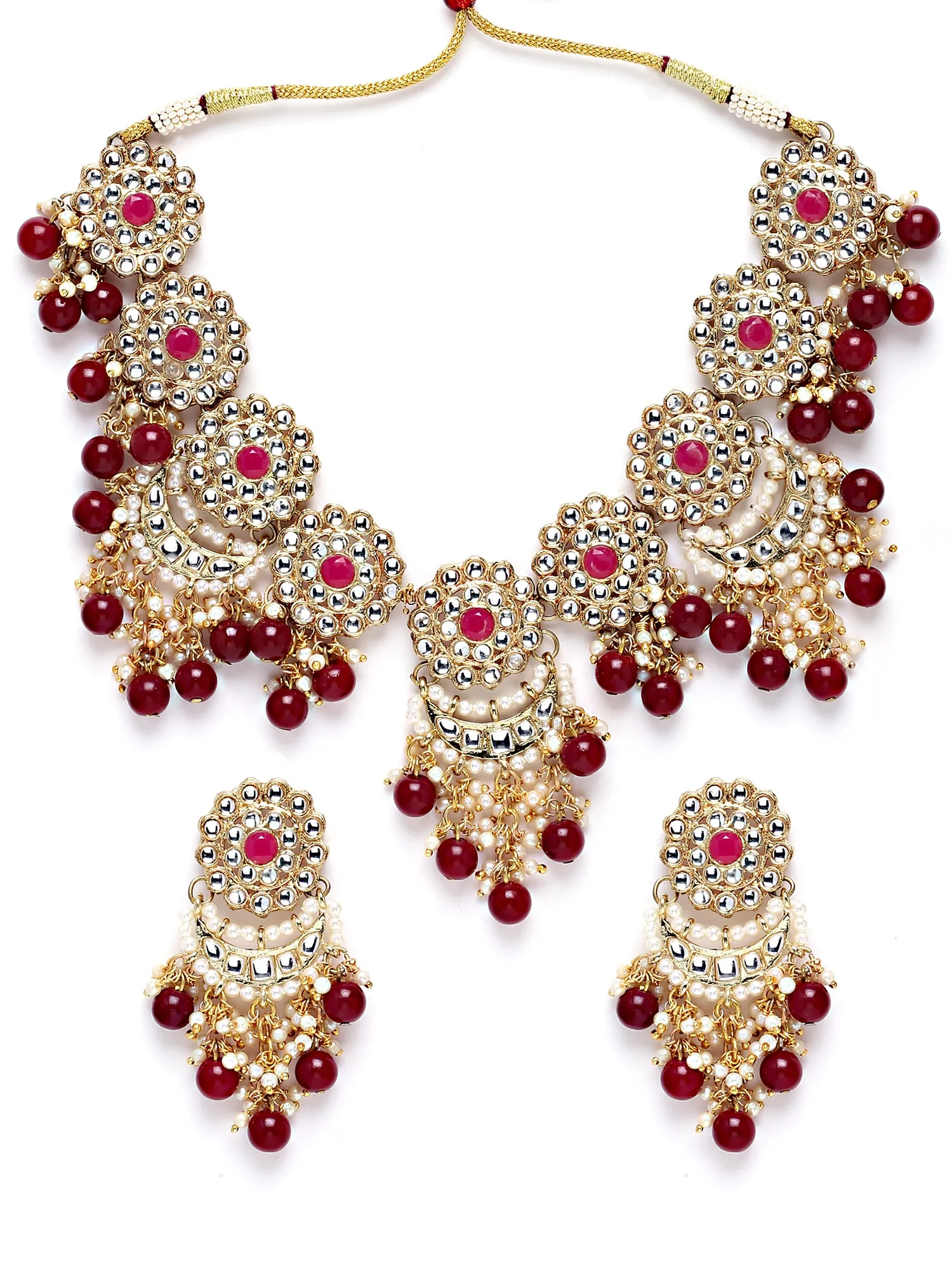 Karatcart Gold Plated Red Beads Kundan Choker Necklace Set for Women