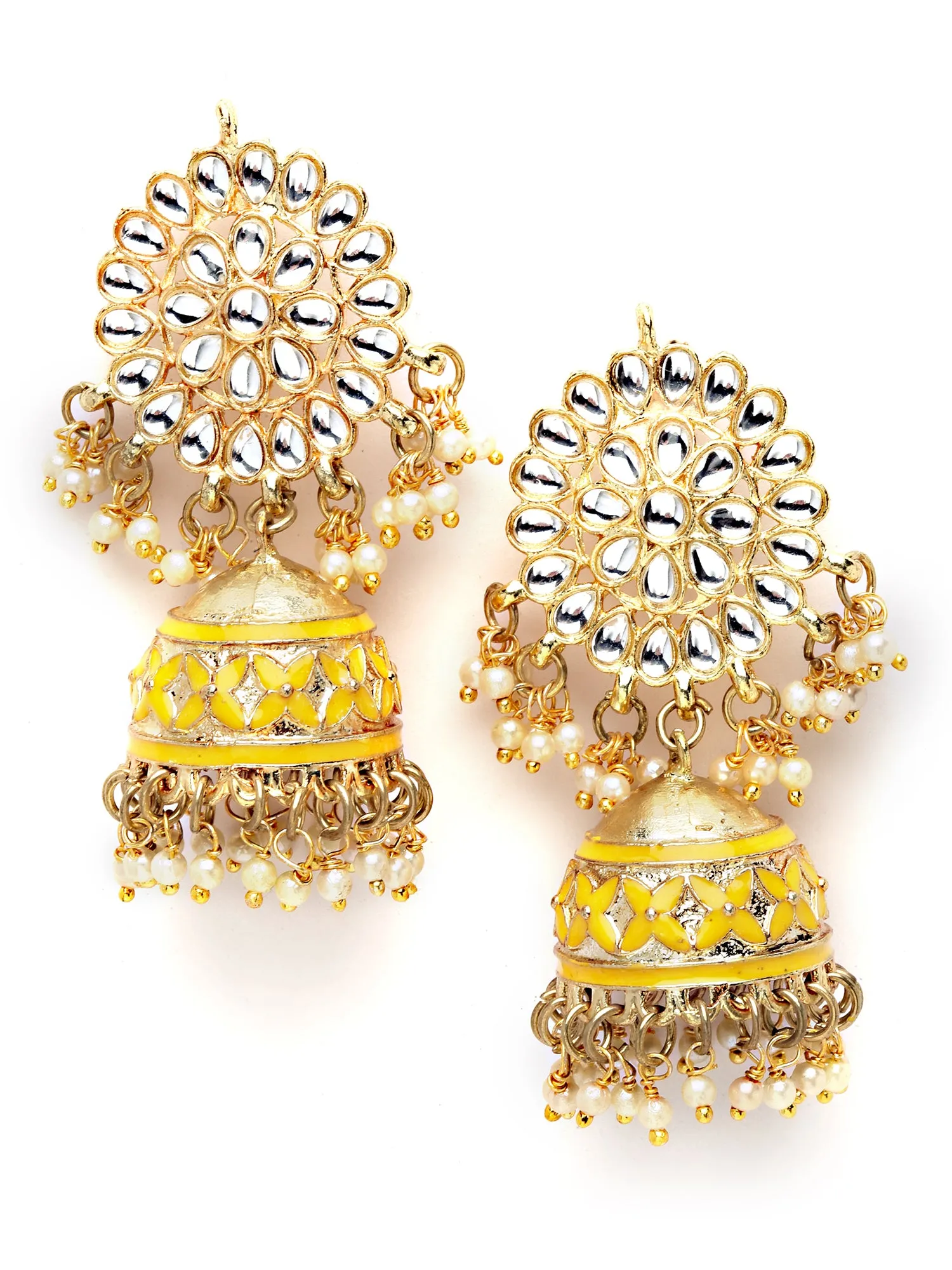 Karatcart Gold Plated Yellow Tumble Studded Kundan Choker Necklace Set for Women