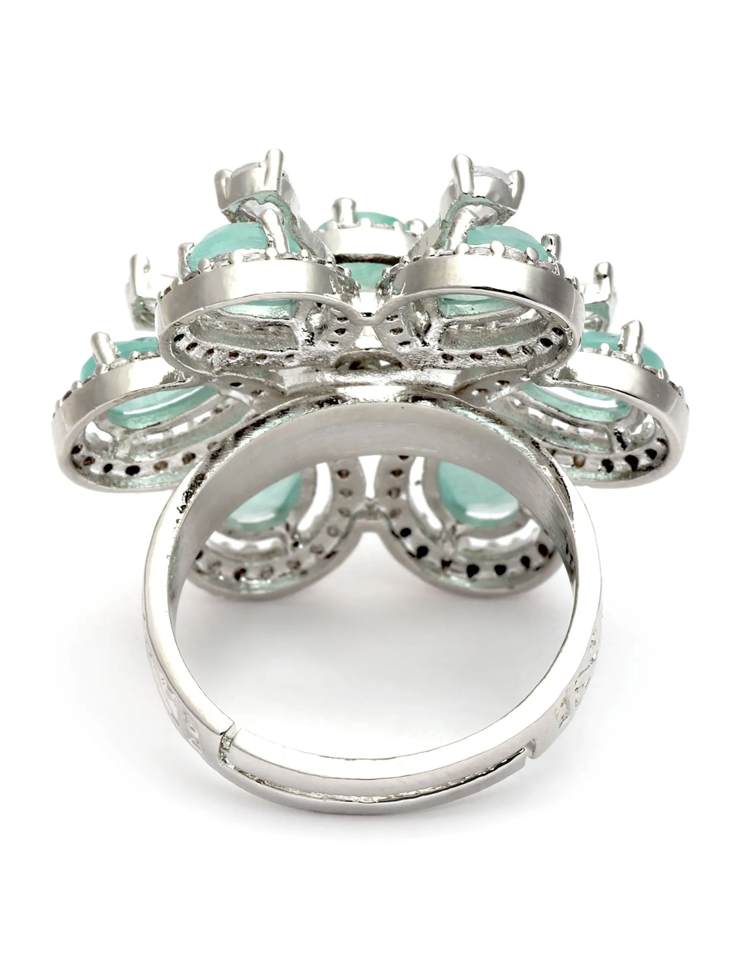 Karatcart Light Green Cubic Zirconia Studded Silver Tone Adjustable Ring for Women