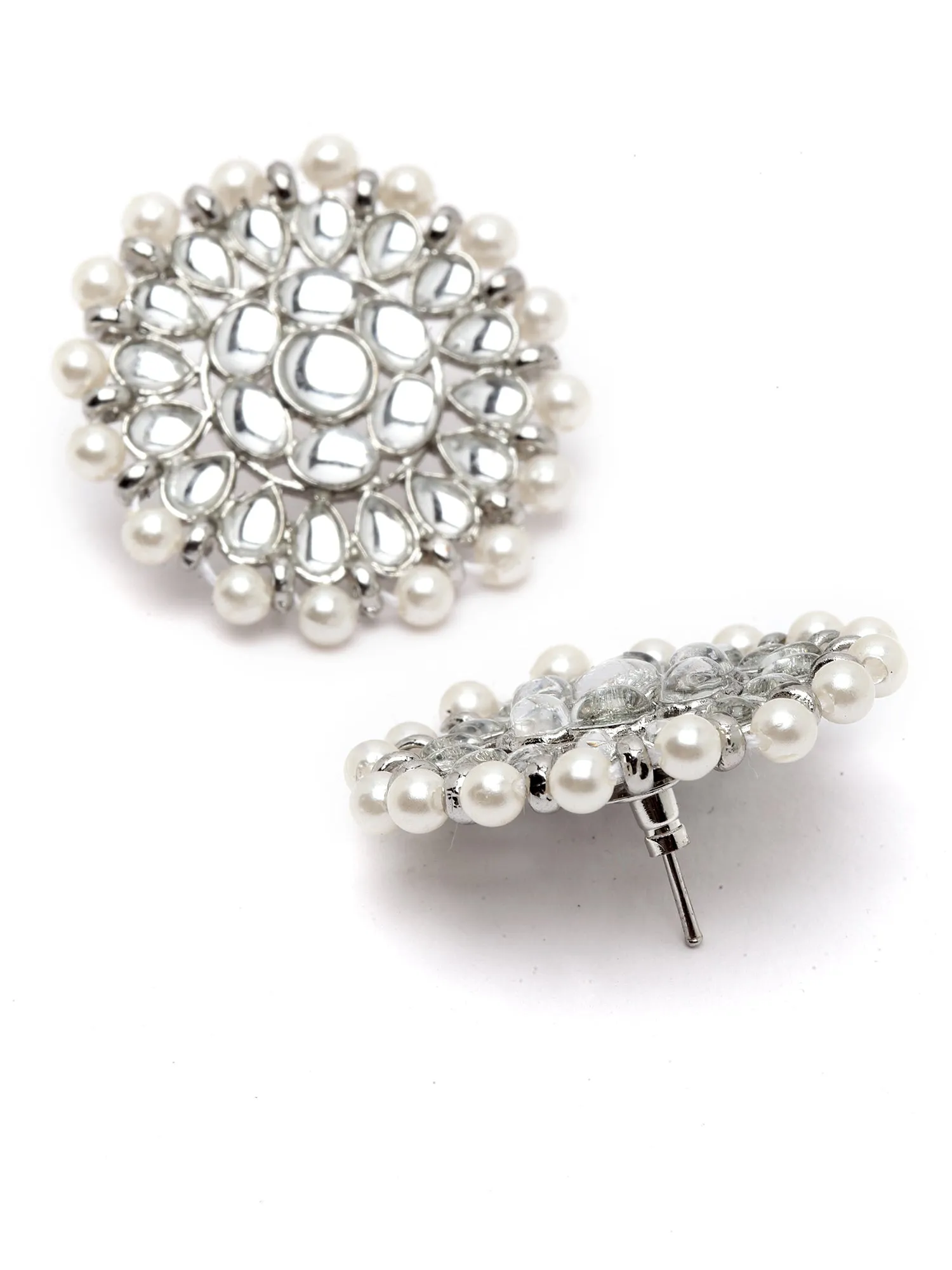 Karatcart Oxidised Silver Blue Tumble and Pearl Studded Kundan Choker Necklace Set for Women