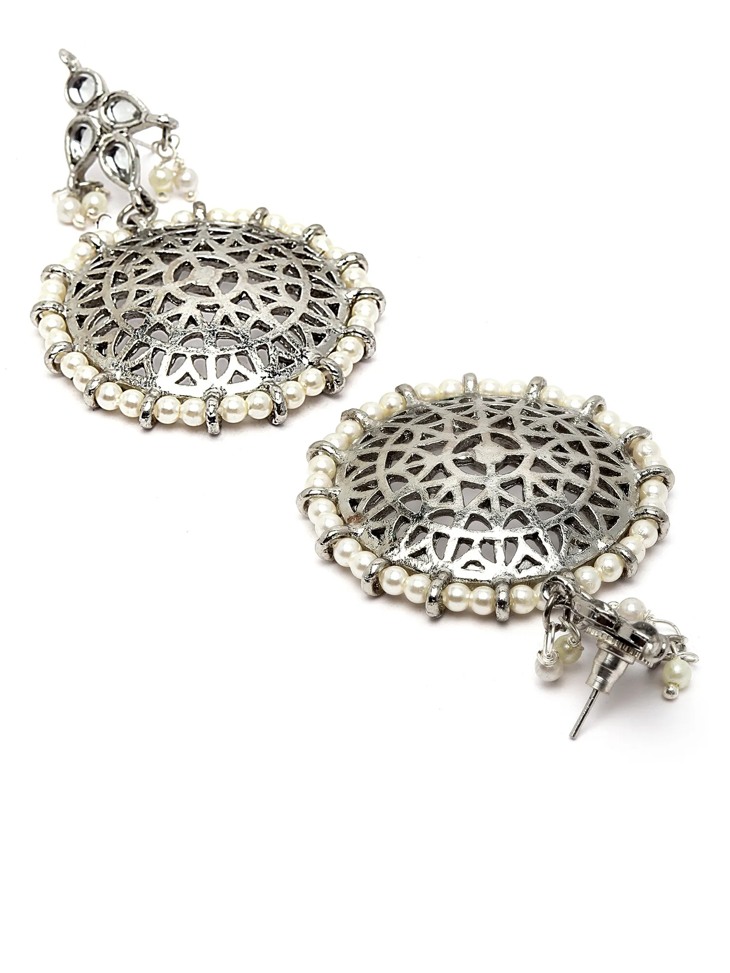 Karatcart Oxidised Silver Blue Tumble Studded Pearl Beaded Kundan Choker Necklace Set for Women