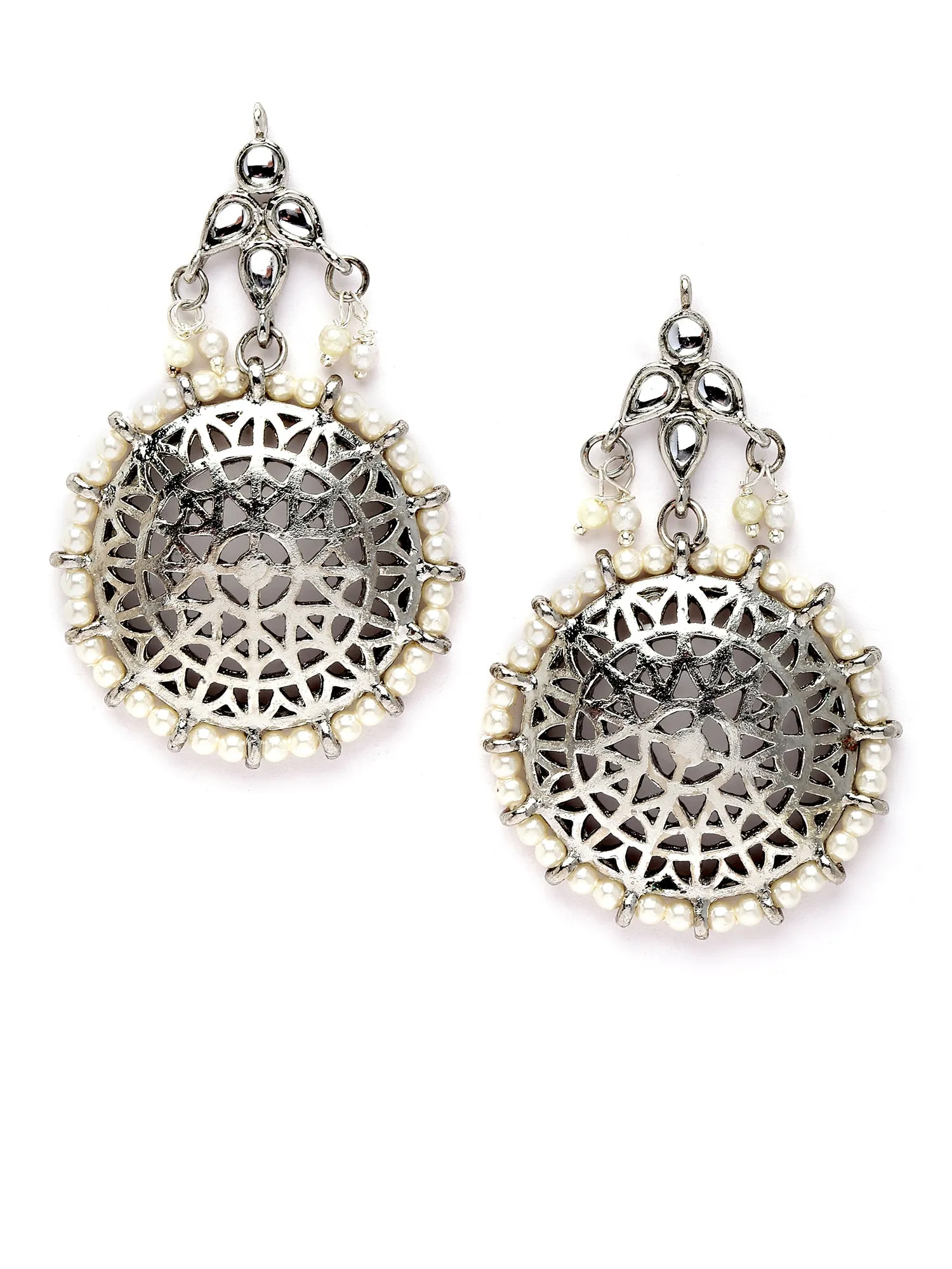 Karatcart Oxidised Silver Blue Tumble Studded Pearl Beaded Kundan Choker Necklace Set for Women