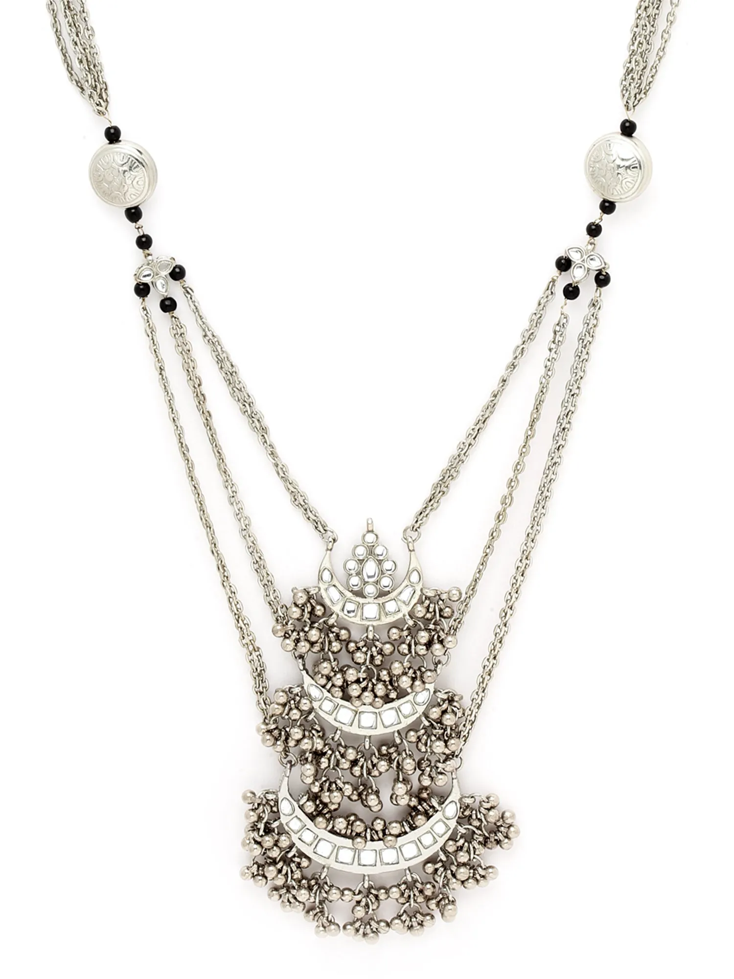 Karatcart Oxidised Silver Studded Long Handcrafted Kundan Necklace for Women