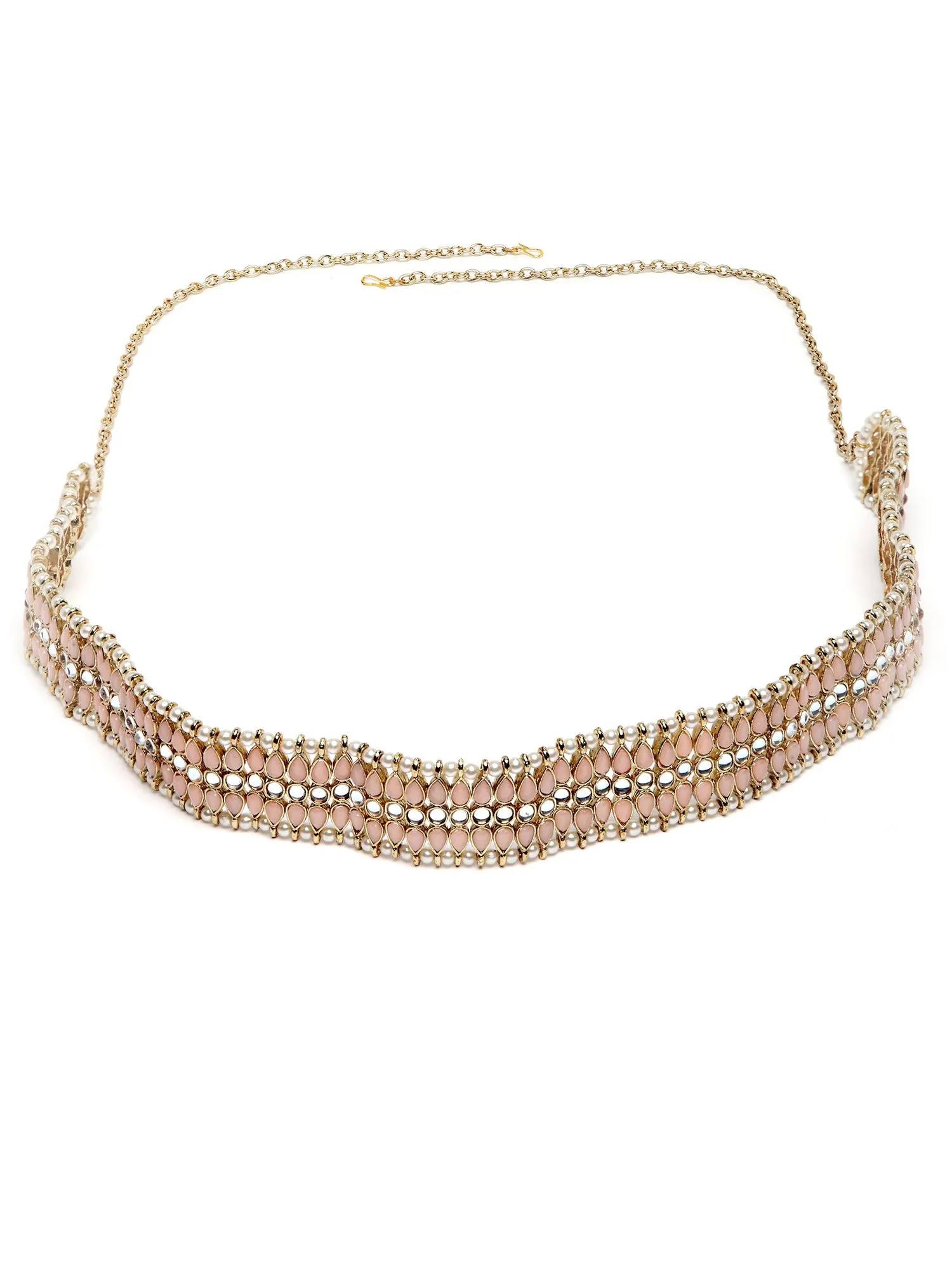 Karatcart Peach Kundan Studded Gold Plated Handcrafted Kamarbandh