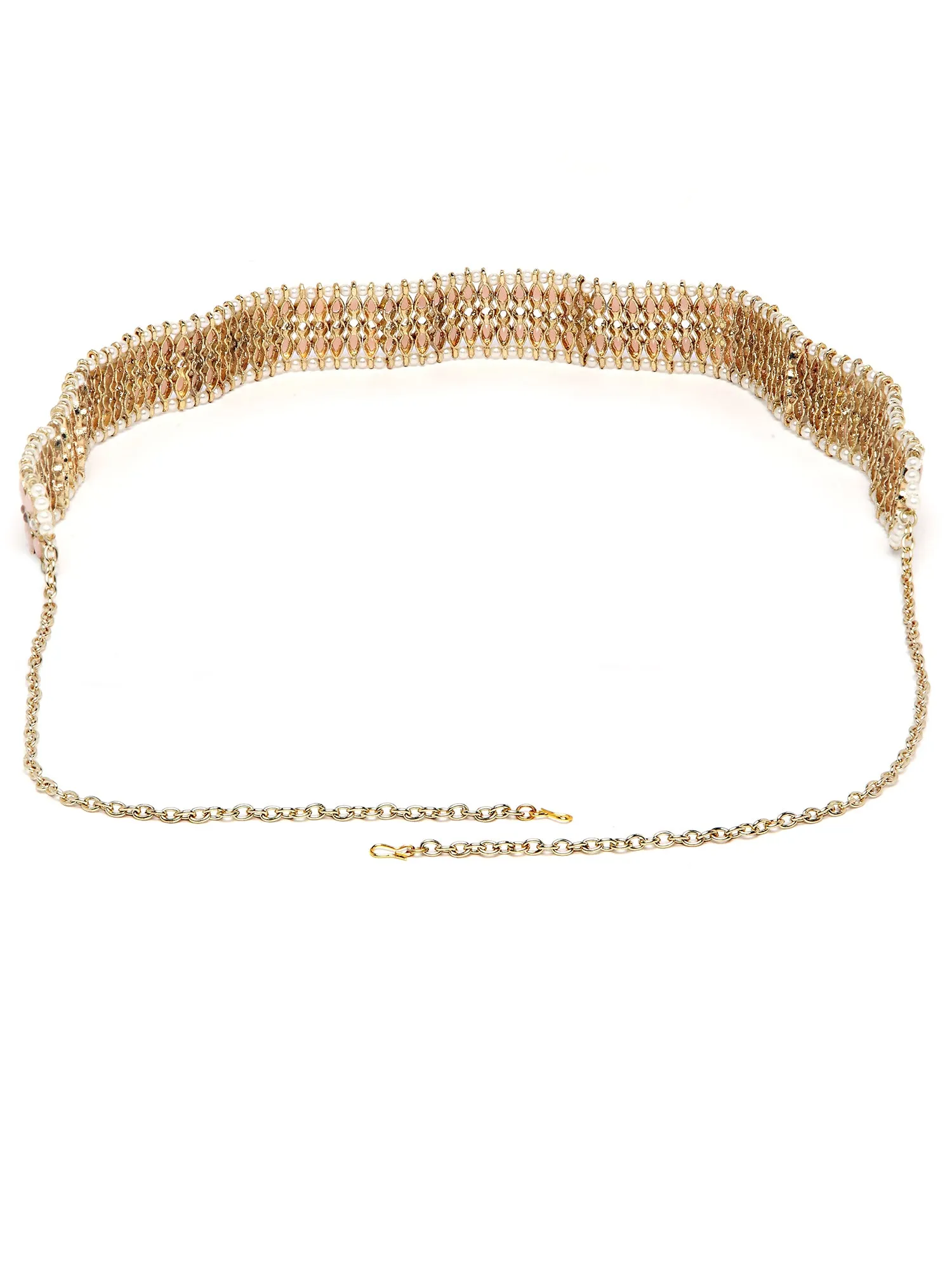Karatcart Peach Kundan Studded Gold Plated Handcrafted Kamarbandh