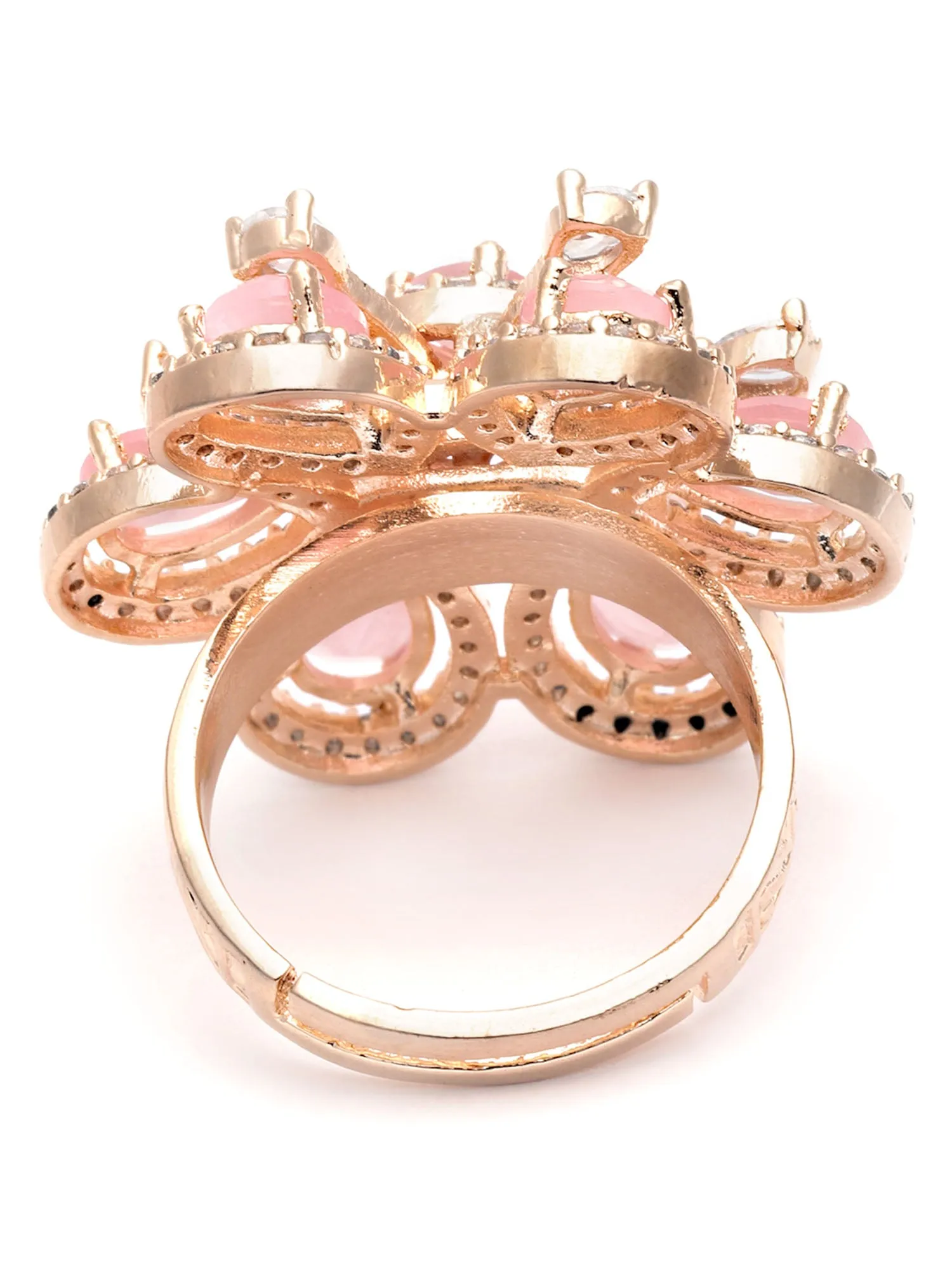 Karatcart Pink Cubic Zirconia Studded Rose Gold Plated Adjustable Ring for Women