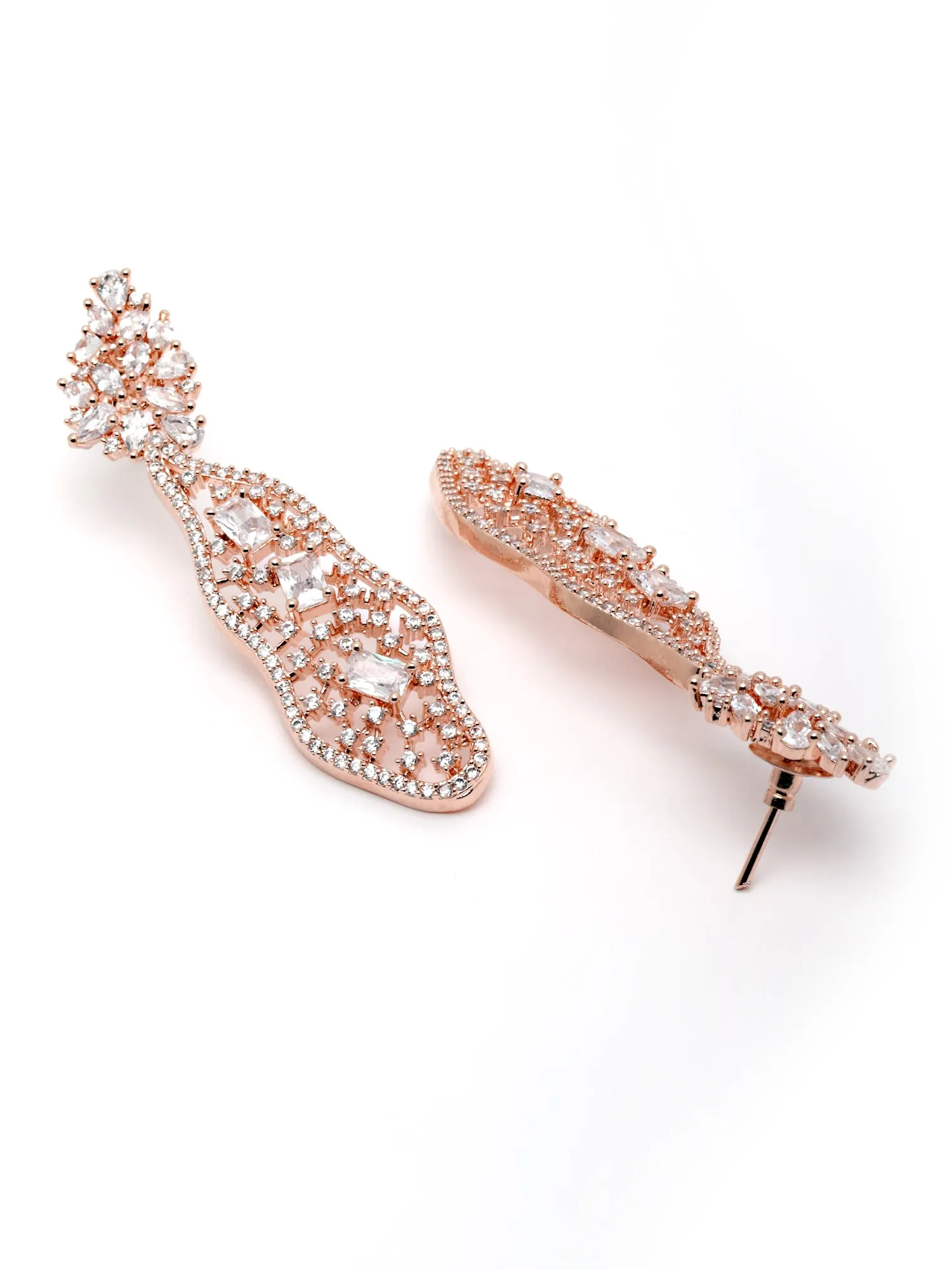 Karatcart Rose Gold Plated American Diamond Studded Drop Earrings for Women
