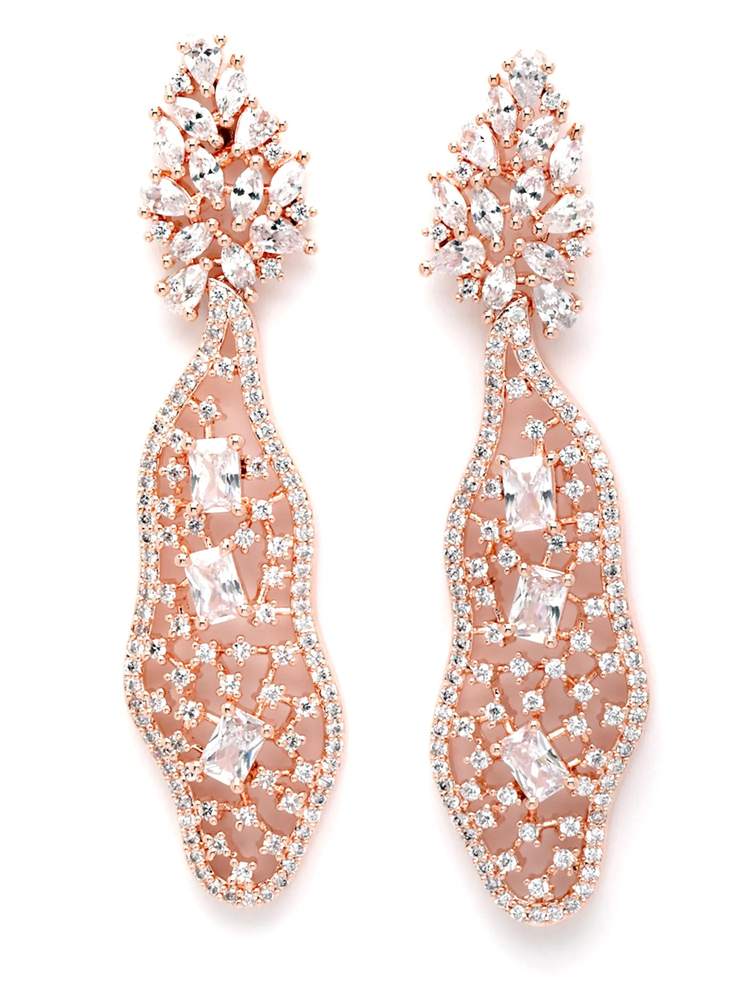 Karatcart Rose Gold Plated American Diamond Studded Drop Earrings for Women