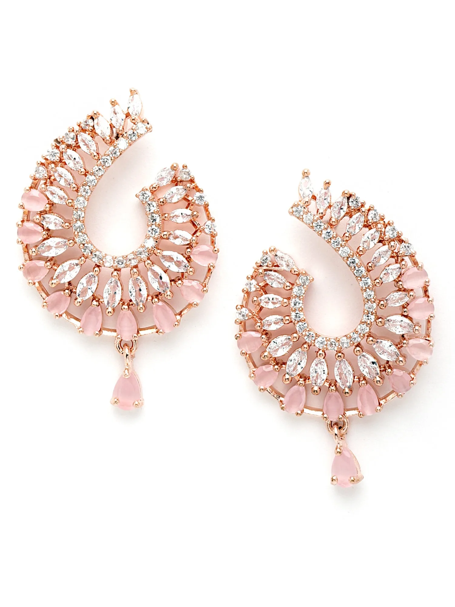 Karatcart Rose Gold Plated American Diamond Studded Half-Hoop Earrings for Women