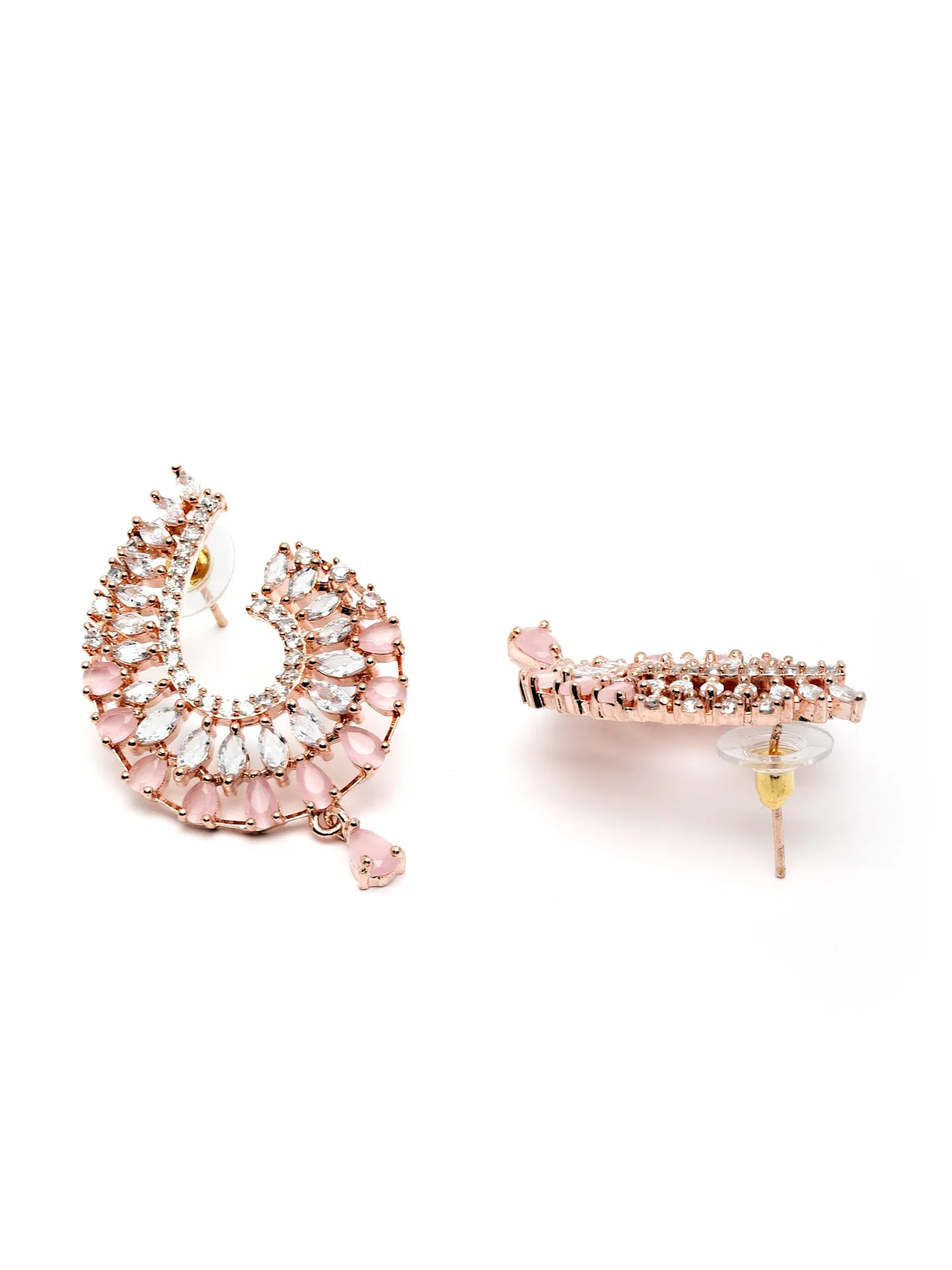 Karatcart Rose Gold Plated American Diamond Studded Half-Hoop Earrings for Women