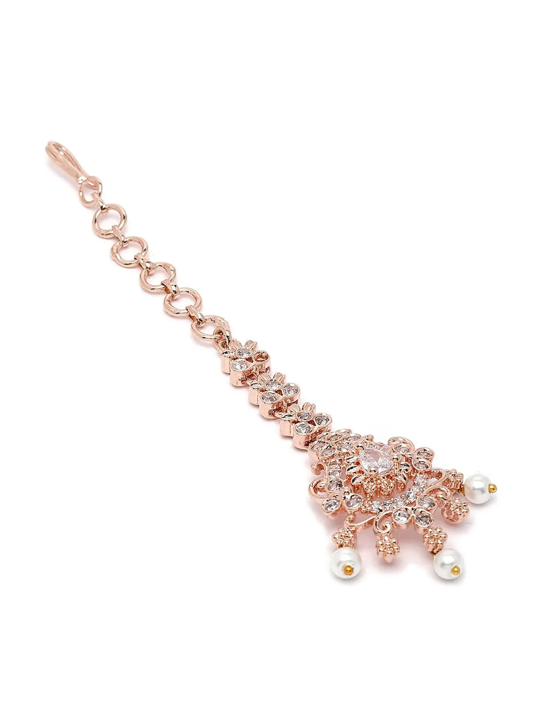 Karatcart Rose Gold Plated American Diamond Studded Maangtikka