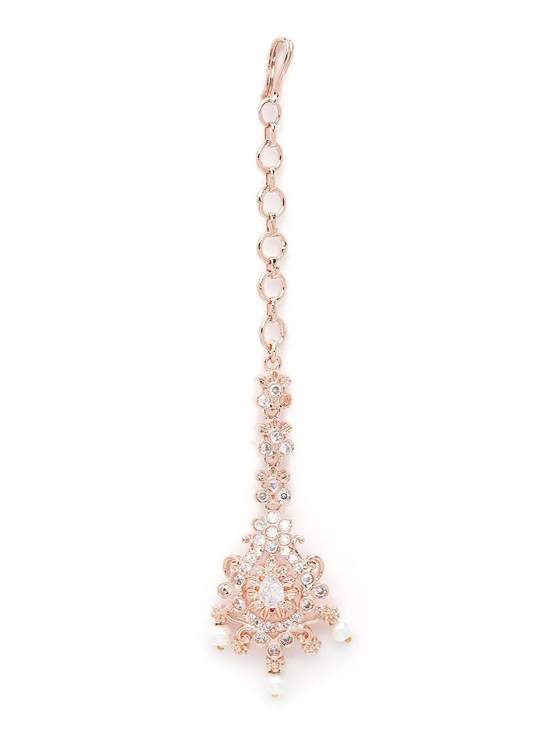 Karatcart Rose Gold Plated American Diamond Studded Maangtikka