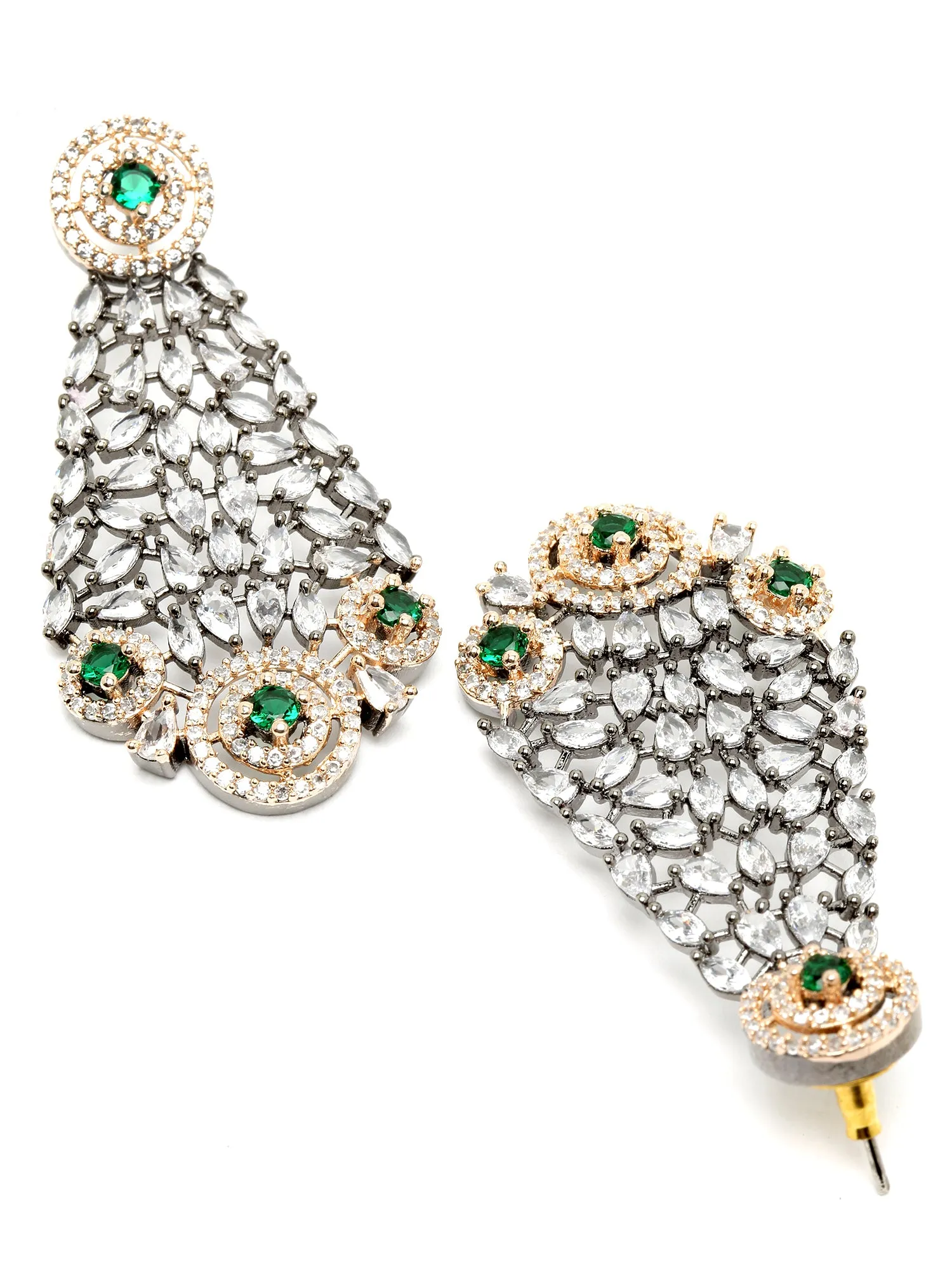 Karatcart Rose Gold Plated Green Cubic Zirconia Studded Choker Necklace Set for Women