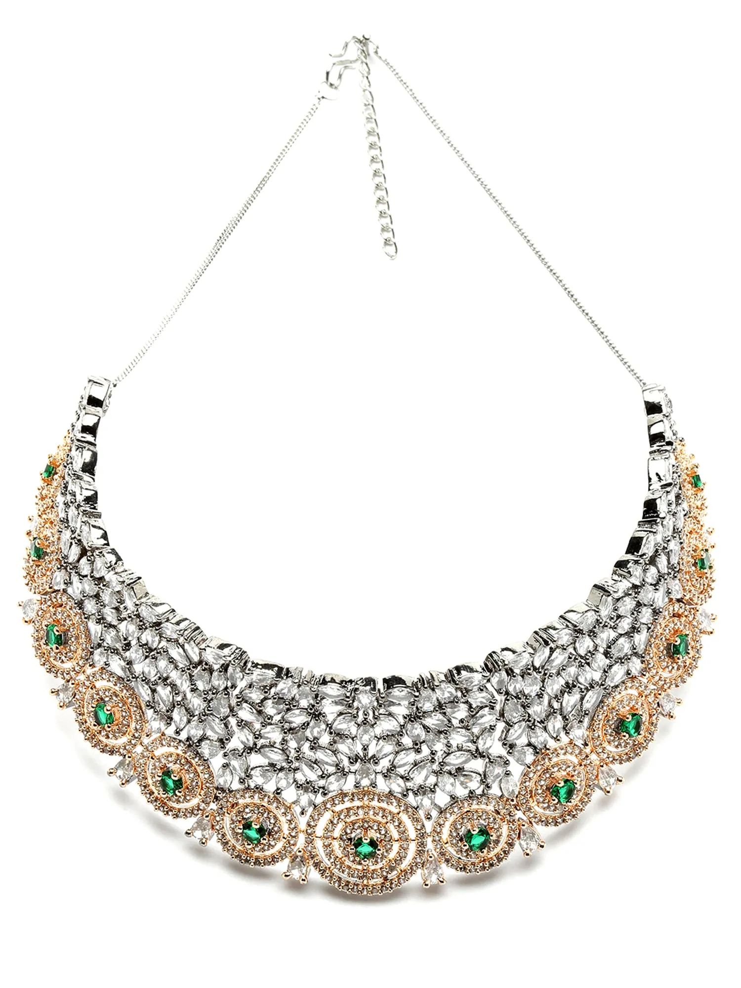 Karatcart Rose Gold Plated Green Cubic Zirconia Studded Choker Necklace Set for Women