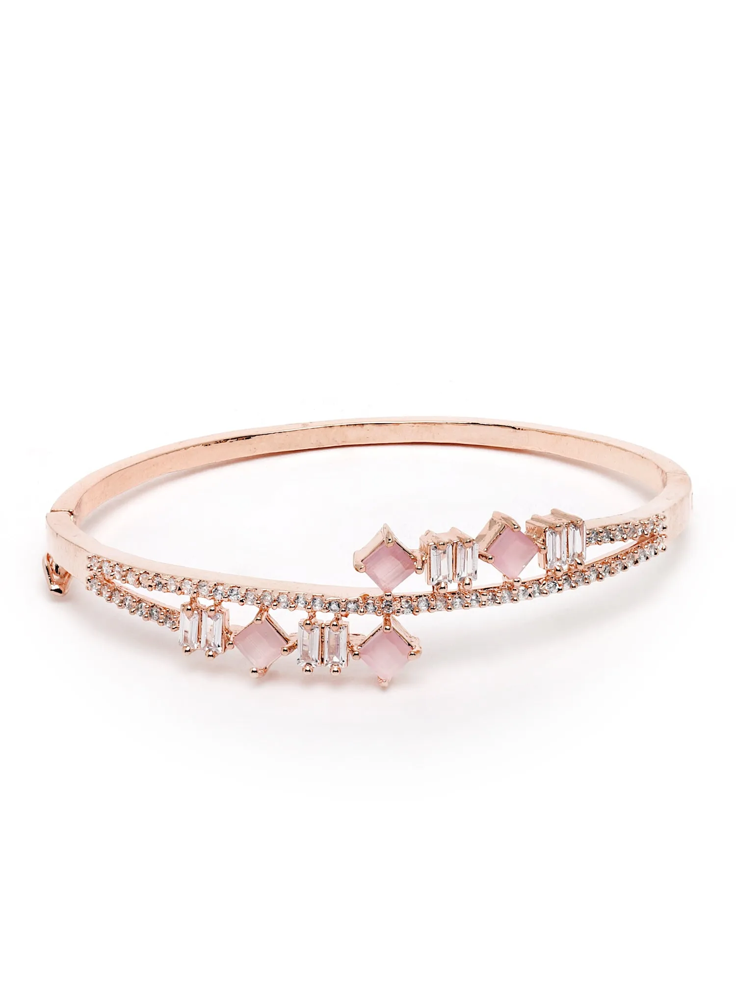 Karatcart Rose Gold Plated Pink AD Studded Bracelet for Women