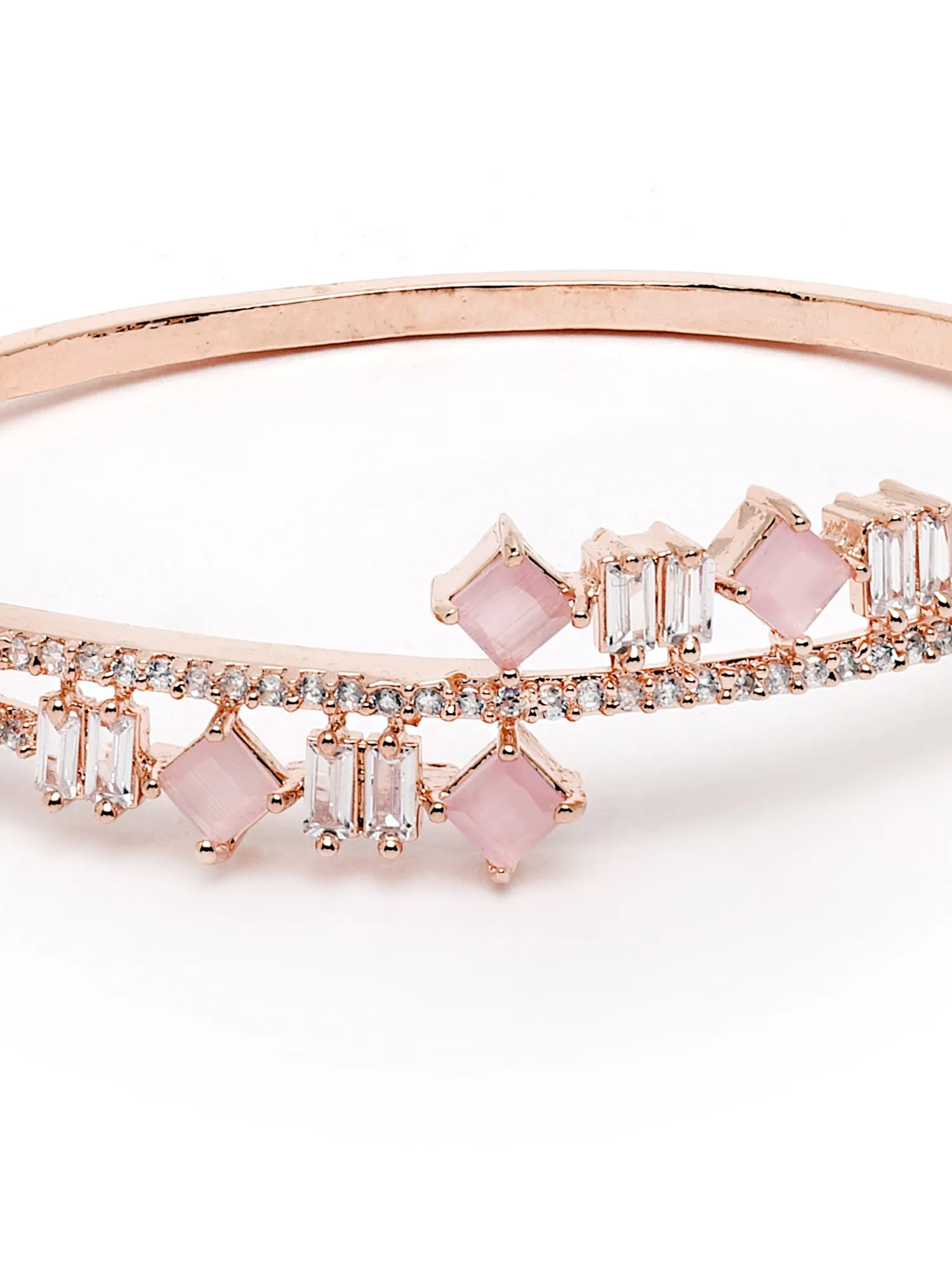 Karatcart Rose Gold Plated Pink AD Studded Bracelet for Women