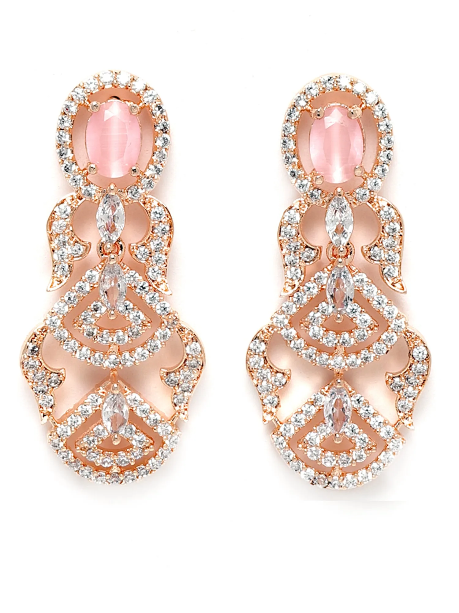 Karatcart Rose Gold Plated Pink Cubic Zirconia Studded Necklace Set for Women