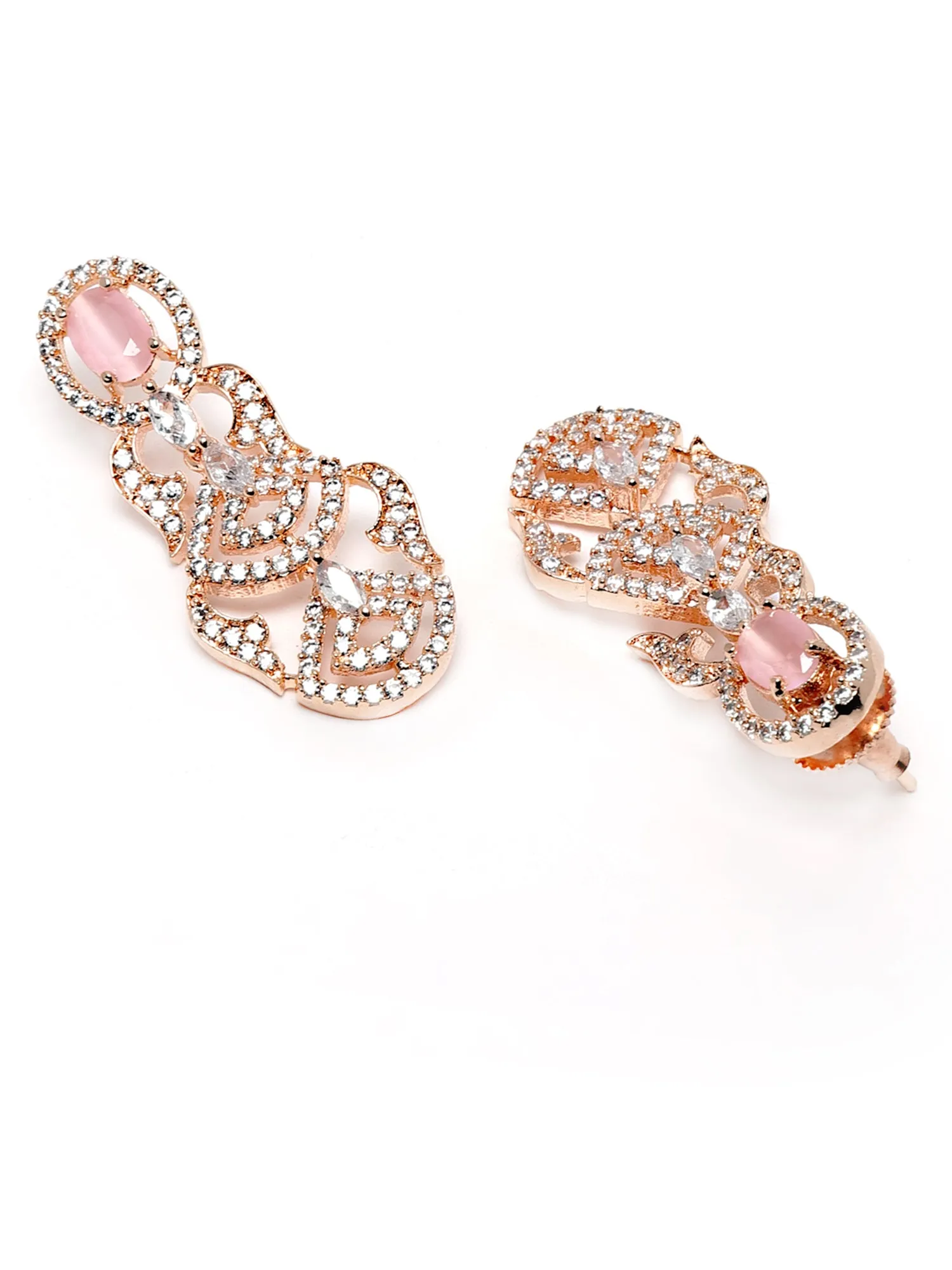 Karatcart Rose Gold Plated Pink Cubic Zirconia Studded Necklace Set for Women