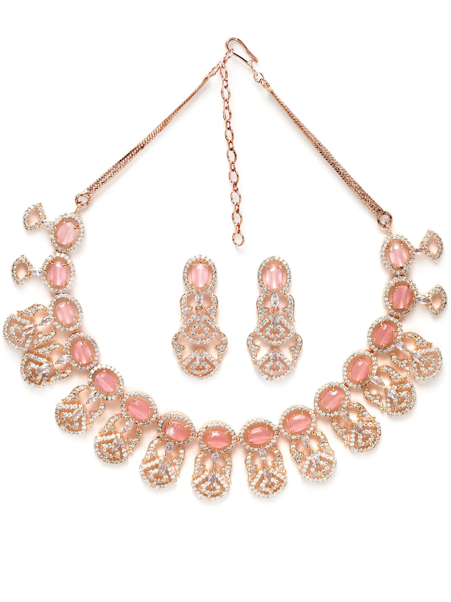 Karatcart Rose Gold Plated Pink Cubic Zirconia Studded Necklace Set for Women