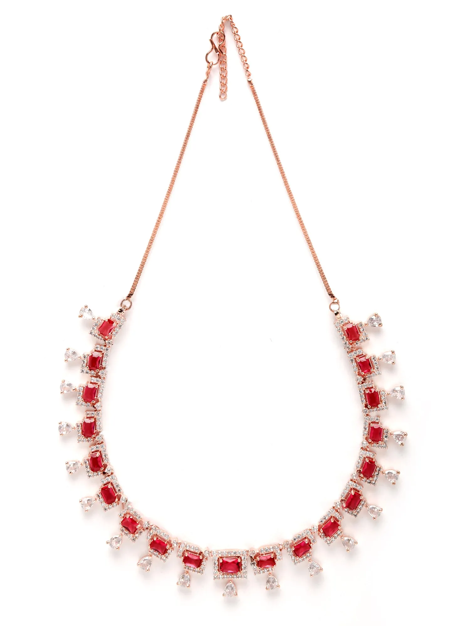 Karatcart Rose Gold Plated Red Cubic Zirconia Studded Necklace Set For Women