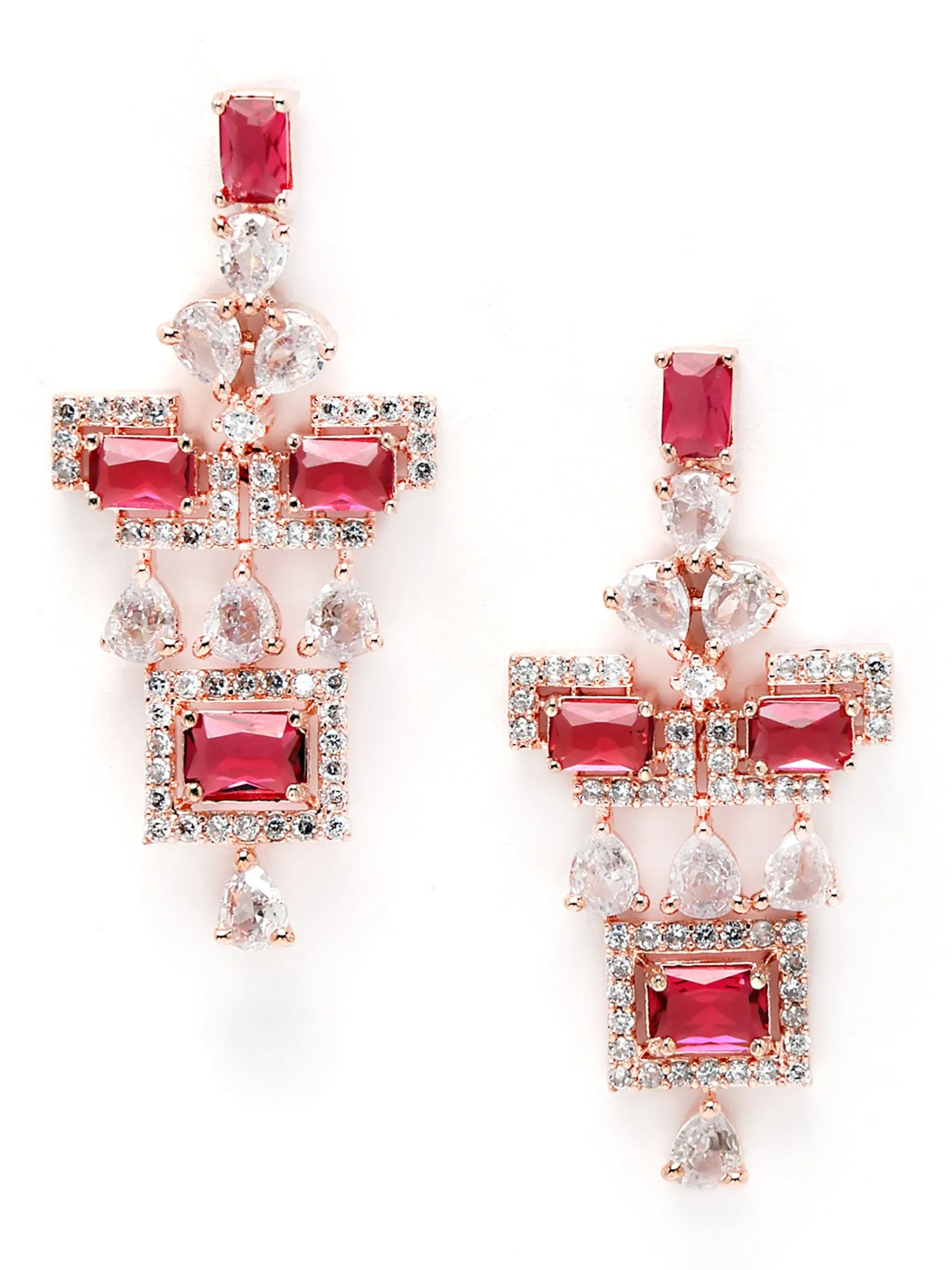 Karatcart Rose Gold Plated Red Cubic Zirconia Studded Necklace Set For Women