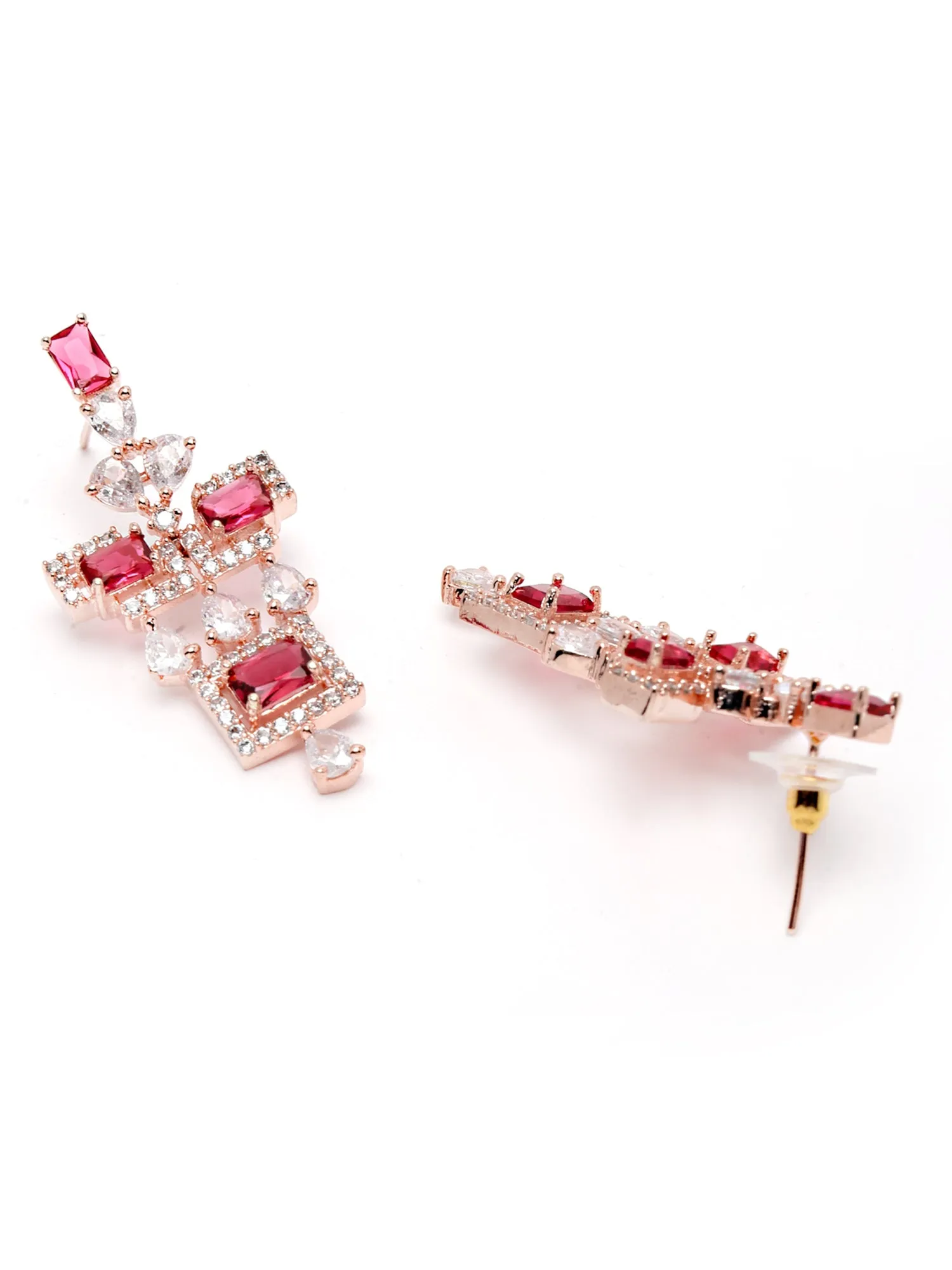 Karatcart Rose Gold Plated Red Cubic Zirconia Studded Necklace Set For Women