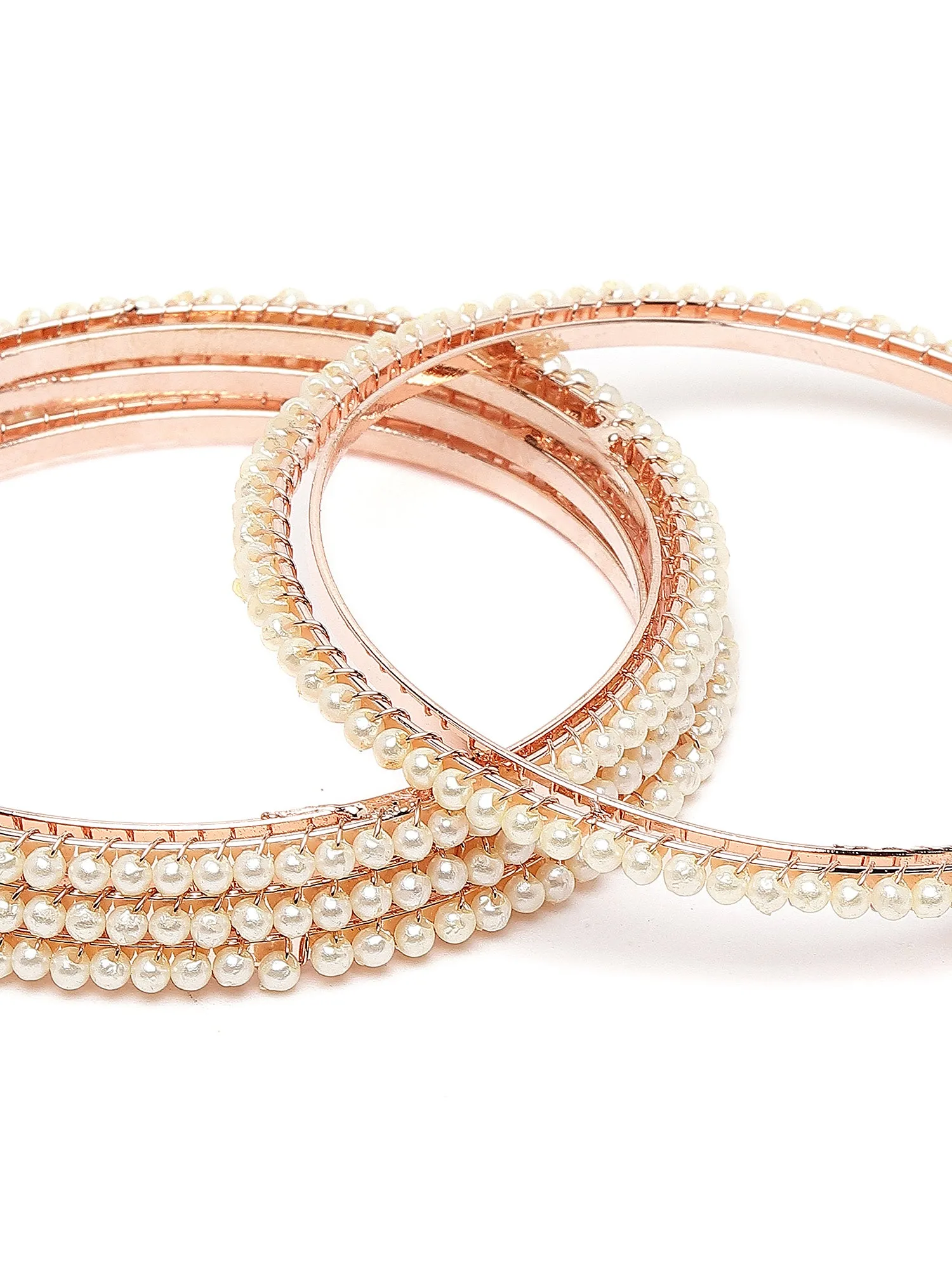 Karatcart Rose Gold Plated Set of 4 Pearl Studded Bangles for Women
