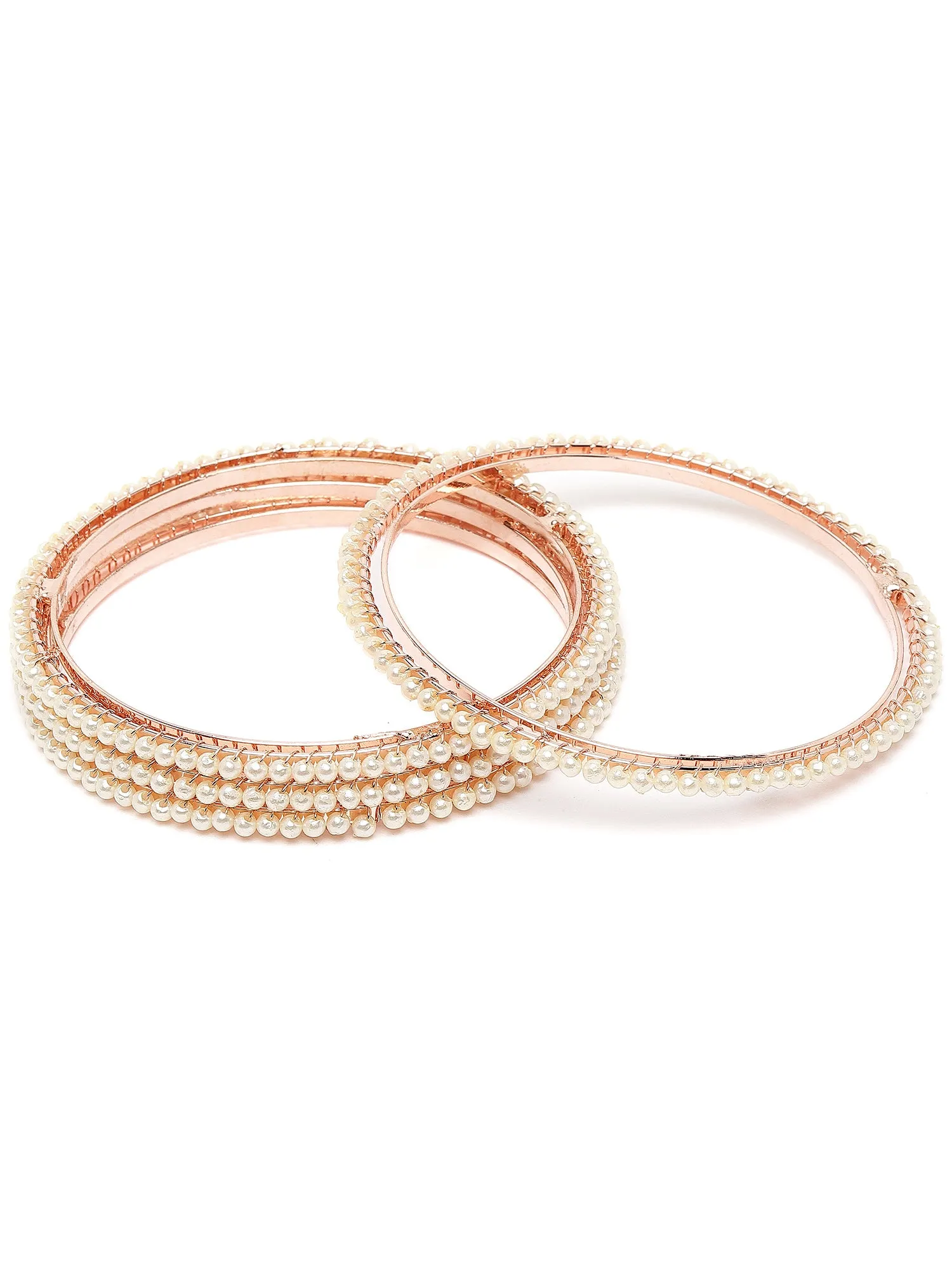 Karatcart Rose Gold Plated Set of 4 Pearl Studded Bangles for Women