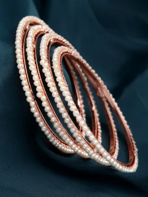 Karatcart Rose Gold Plated Set of 4 Pearl Studded Bangles for Women