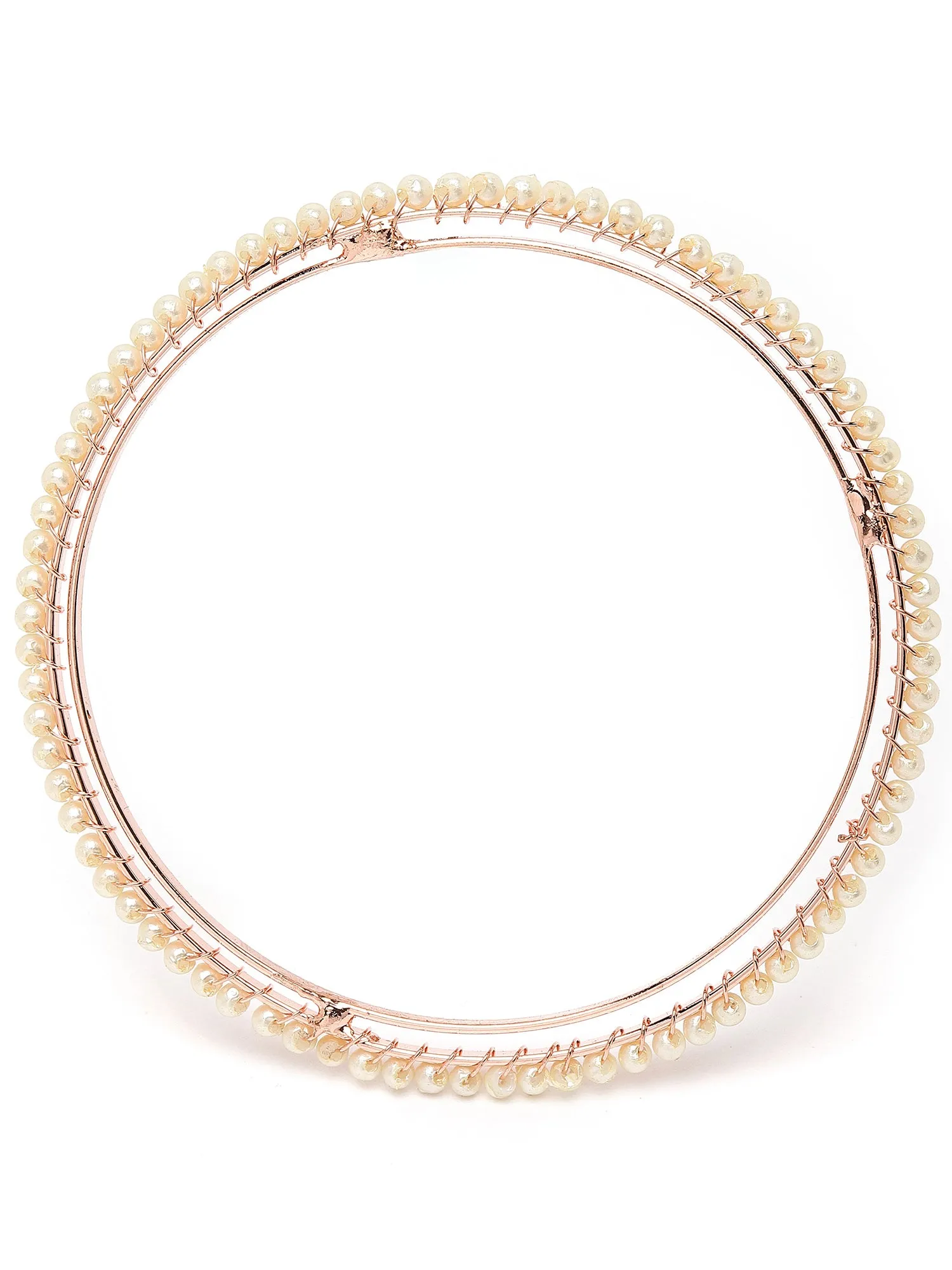 Karatcart Rose Gold Plated Set of 4 Pearl Studded Bangles for Women