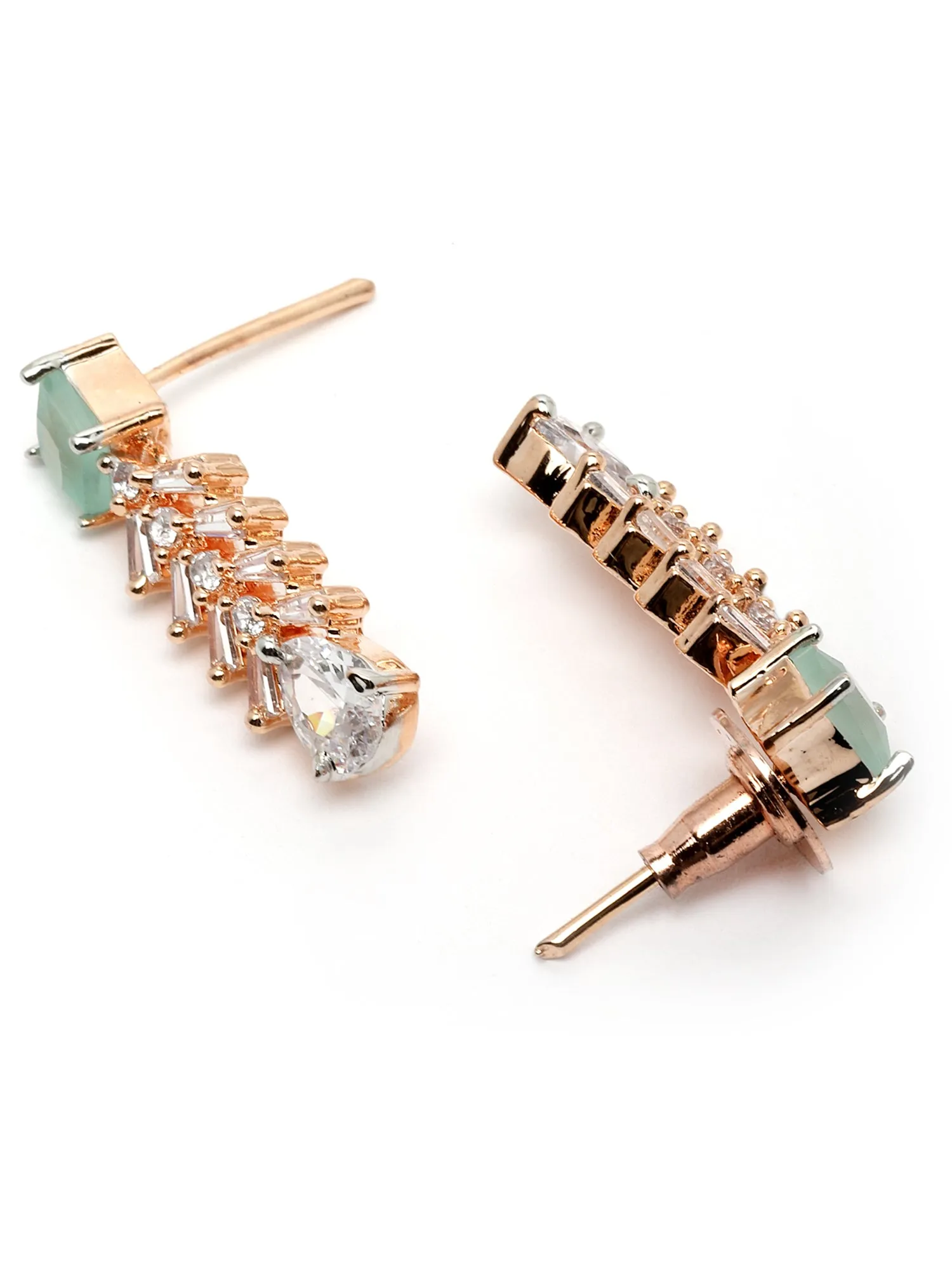 Karatcart Rose Gold Plated White and Lime Green Cubic Zirconia Studded Necklace Set For Women